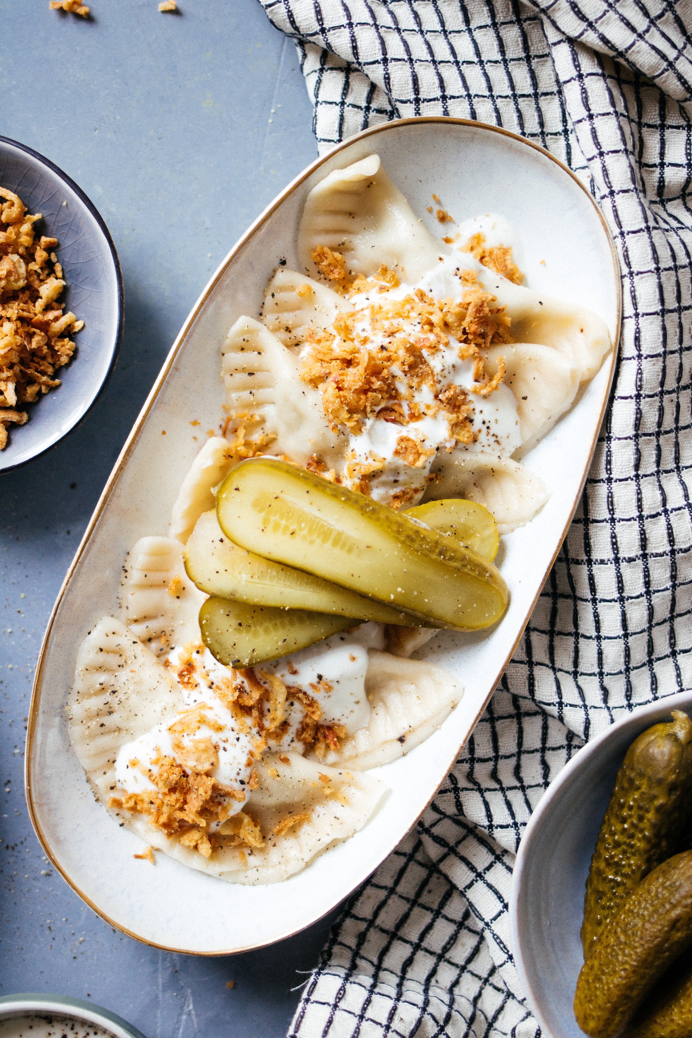 vegan pierogis on a white plate