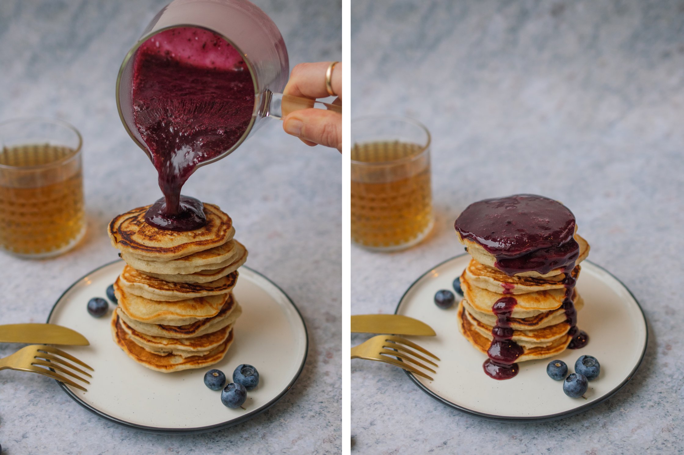 Pancakes mit Blaubeersoßen Drip