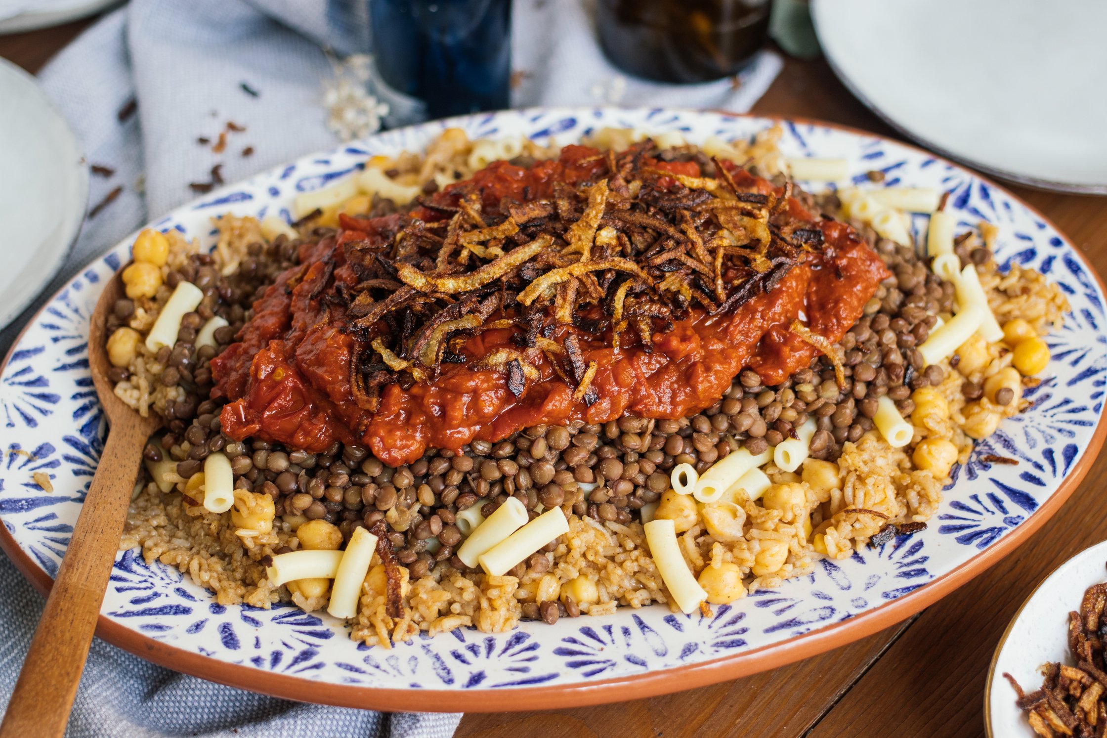 Vegan kushari ready to be served
