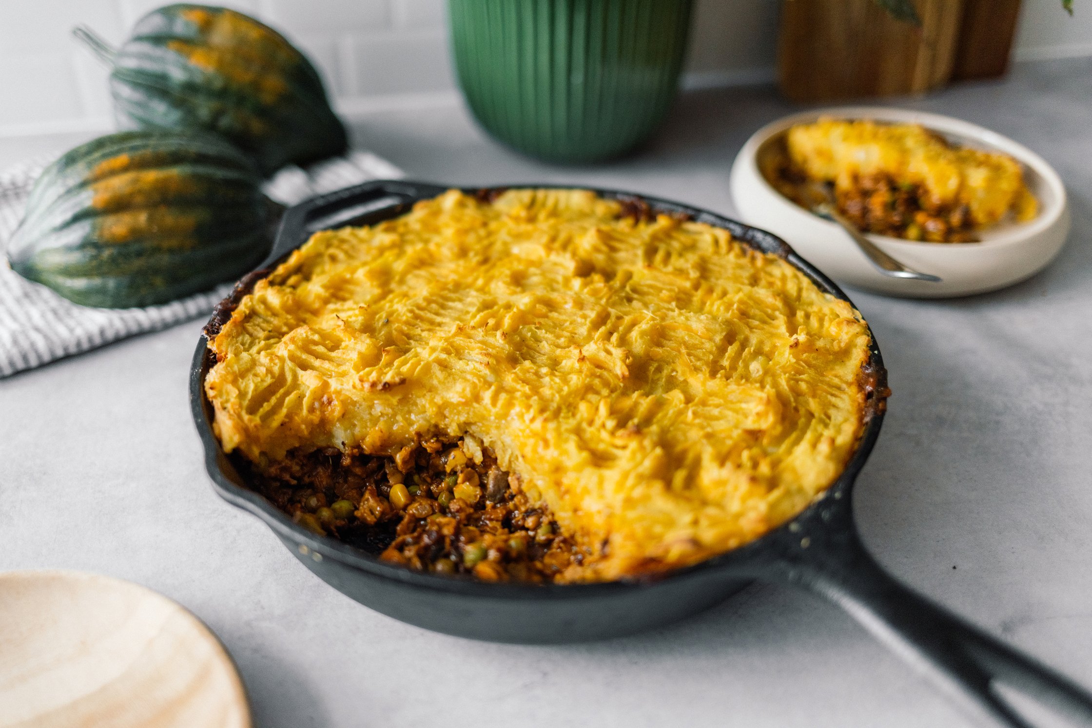 R771 Veganer Cottage Pie mit Kürbis