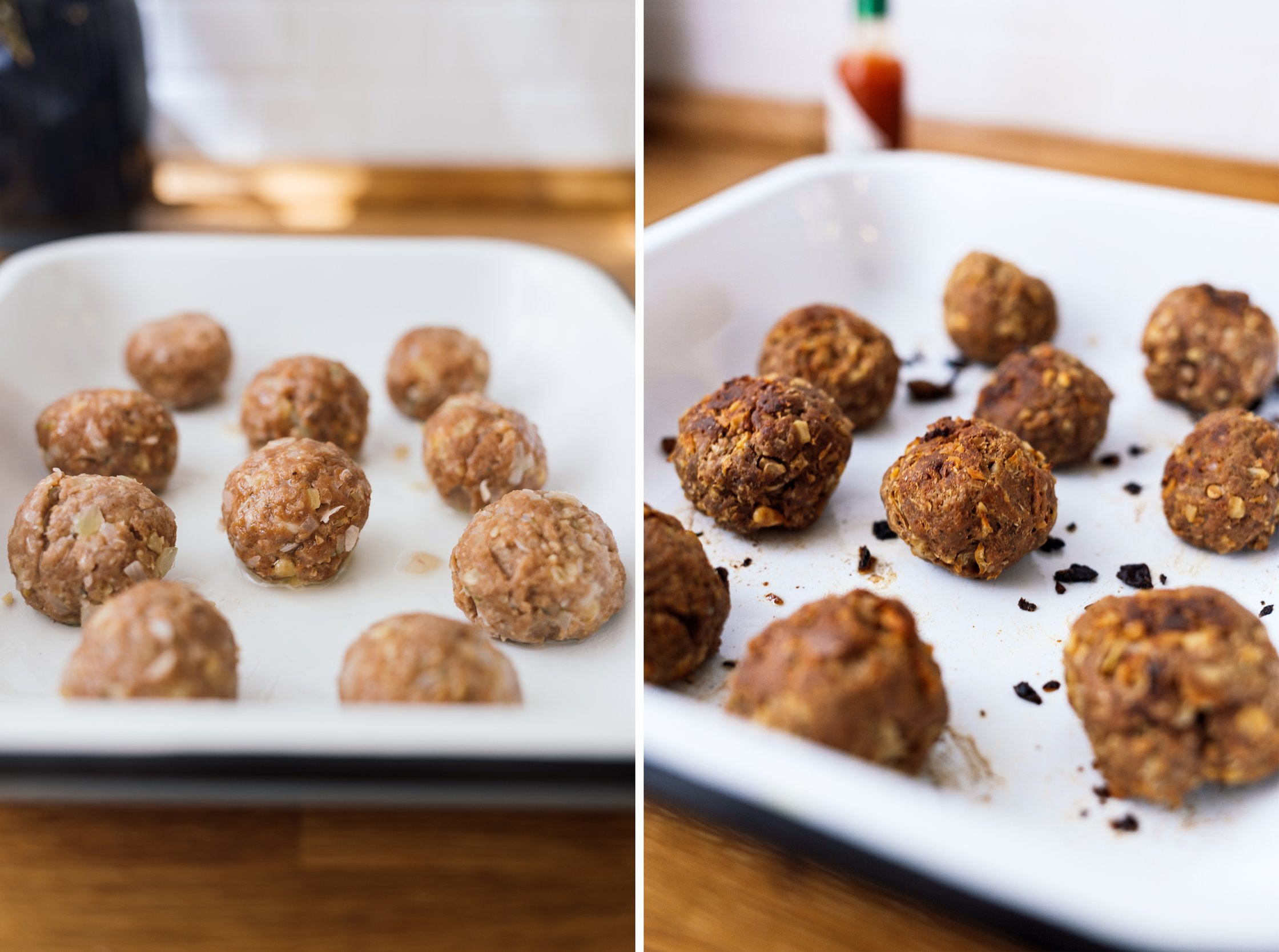 vegane fleischbällchen vor und nach dem backen