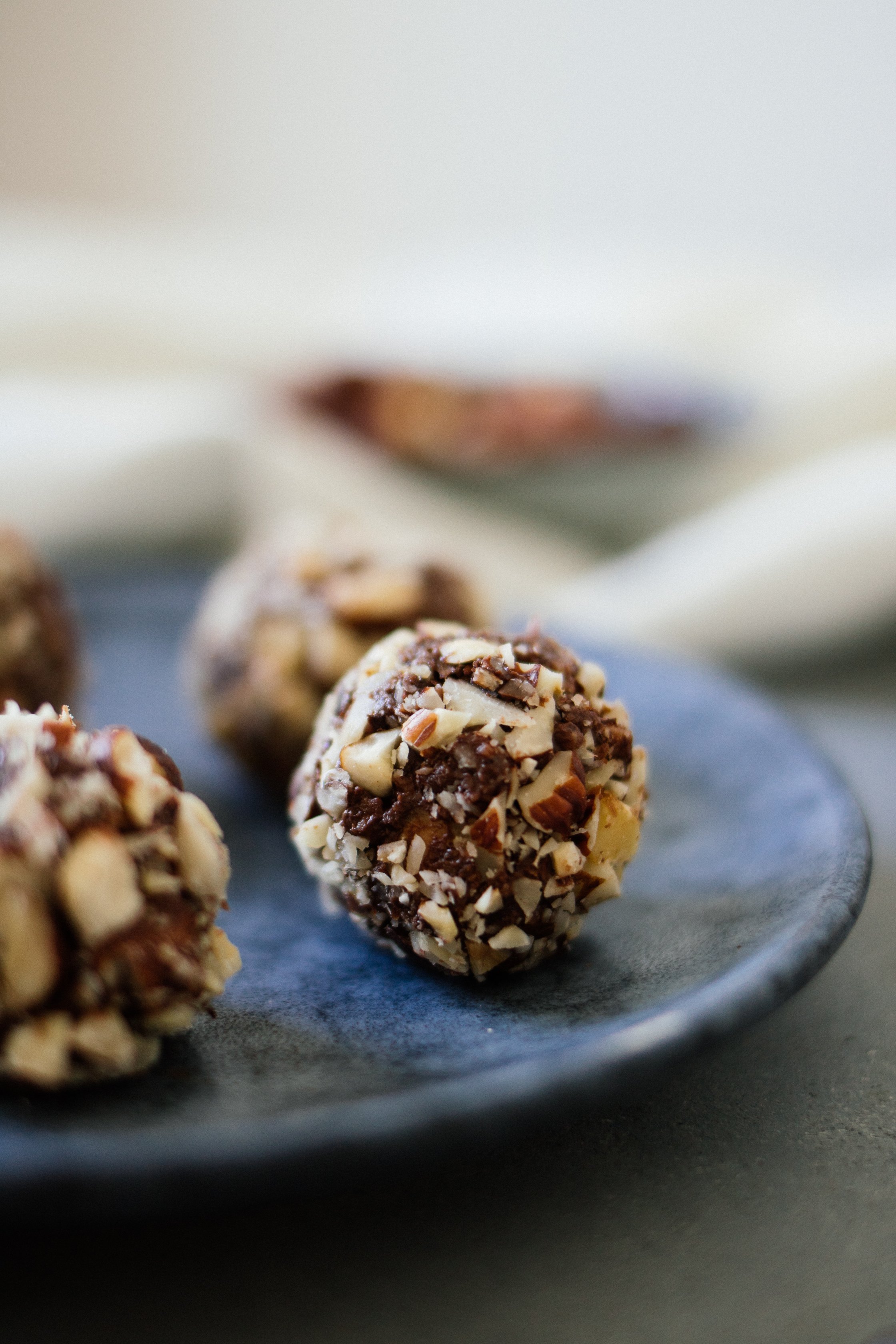 vegan rocher with a blue plate