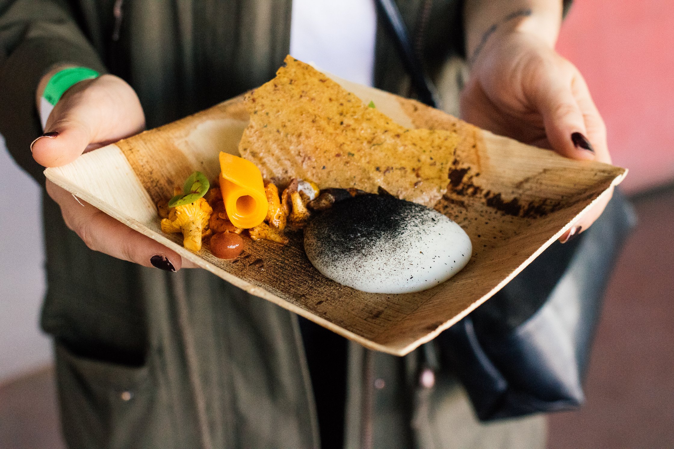 wooden plate with fine food