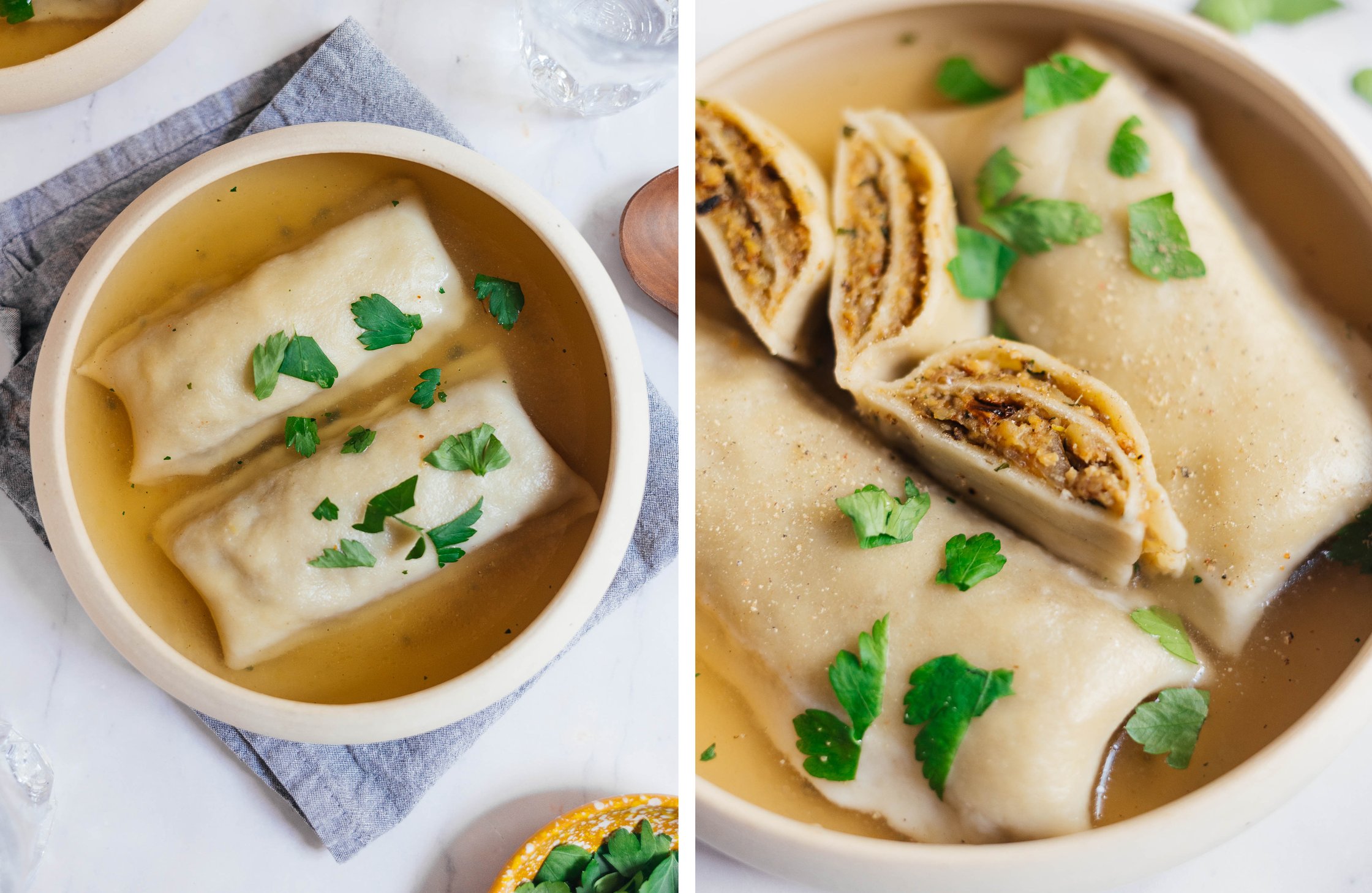 vegan Swabian pockets with veggie filling in broth