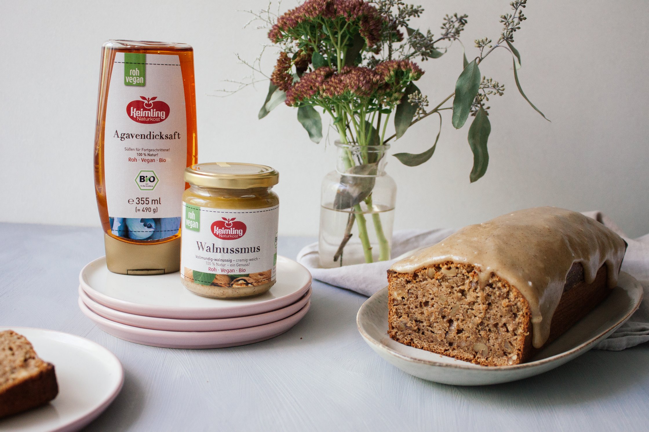 vegan walnut cake with used products