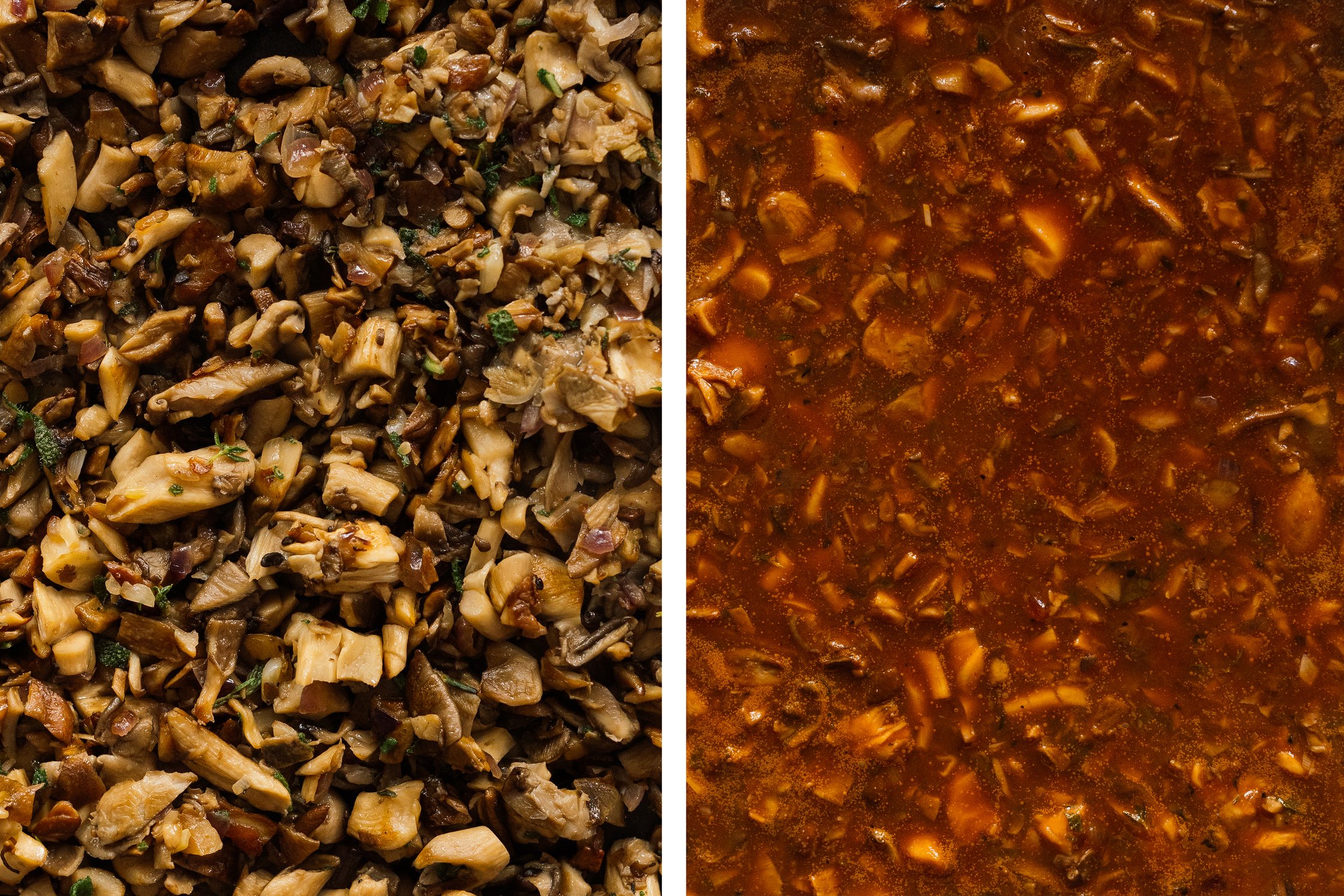 Pilze wurden angebraten und werden zu einer Pilzsoße