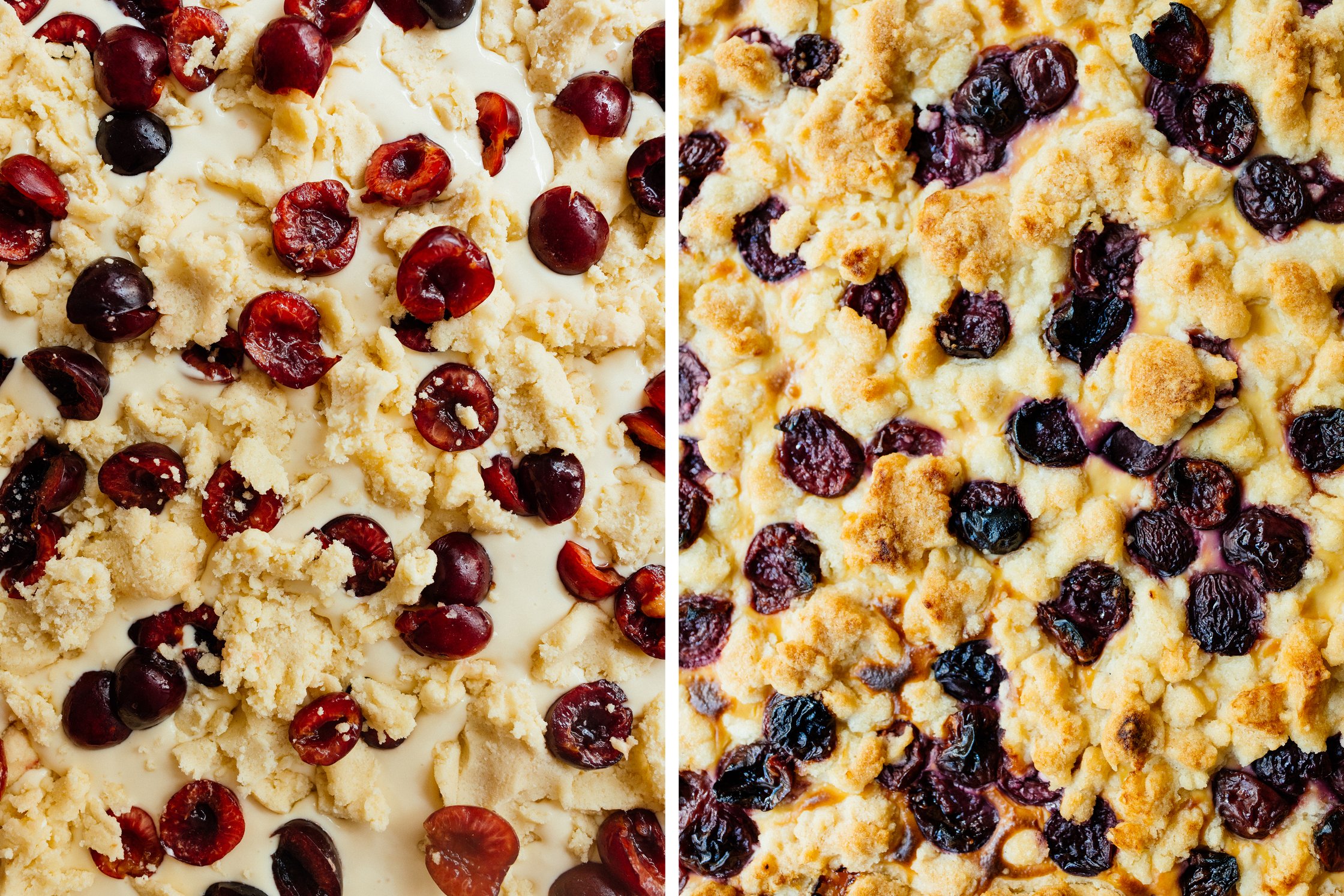 vegan cherry cake before and after baking