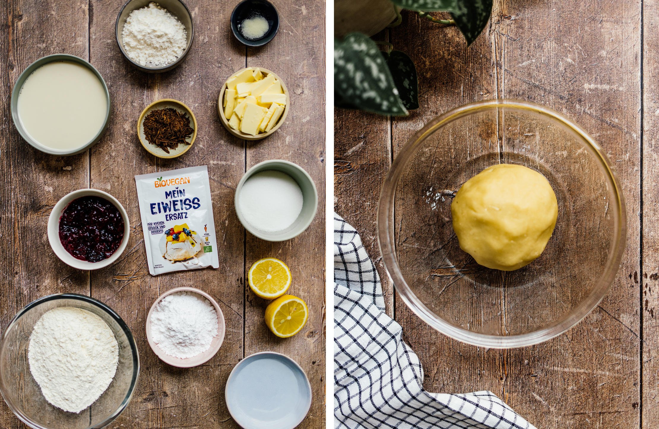 ingredients for vegan tartelettes; shortcrust pastry in a bowl