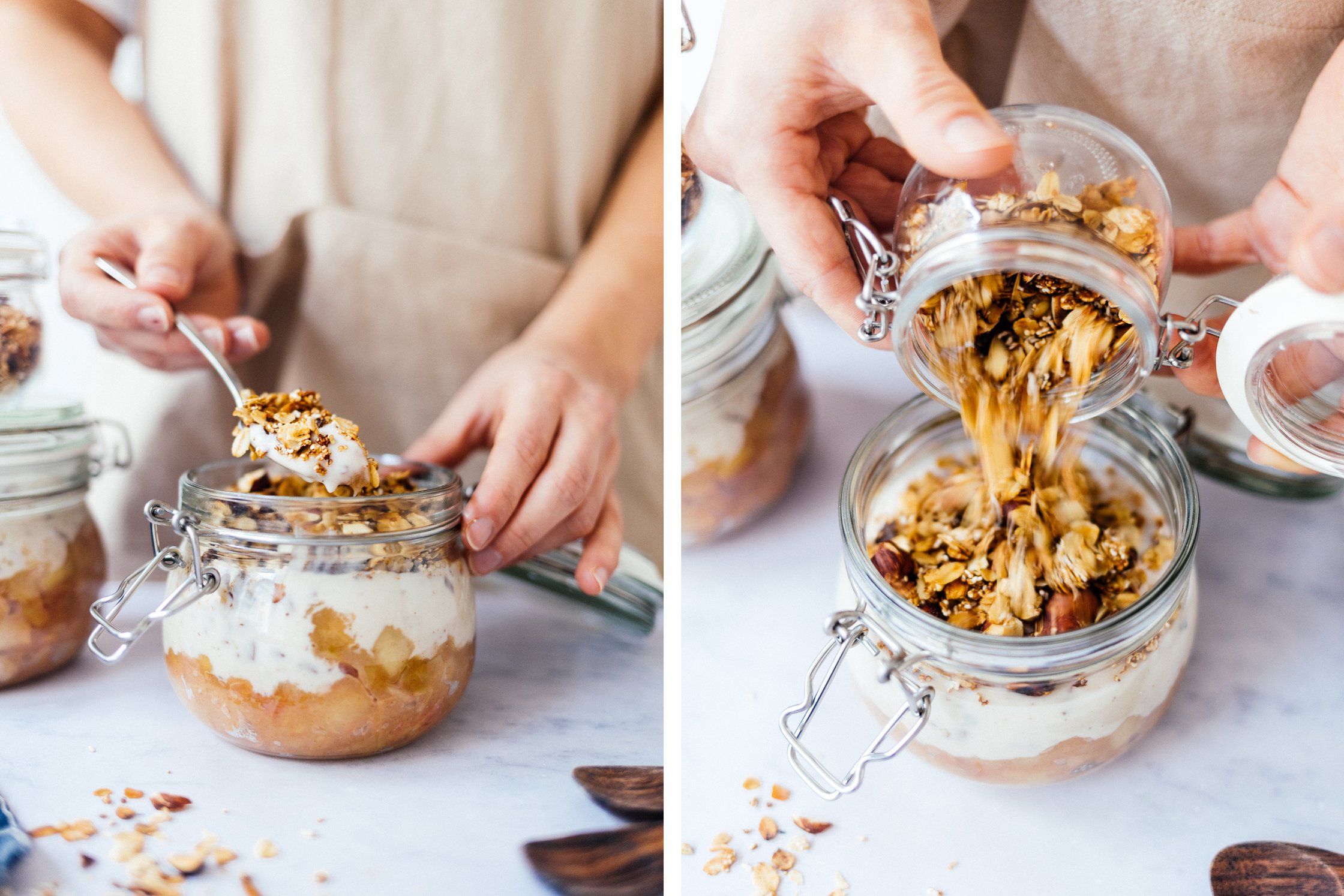 breakfast to go with yoghurt, apple sauce and granola