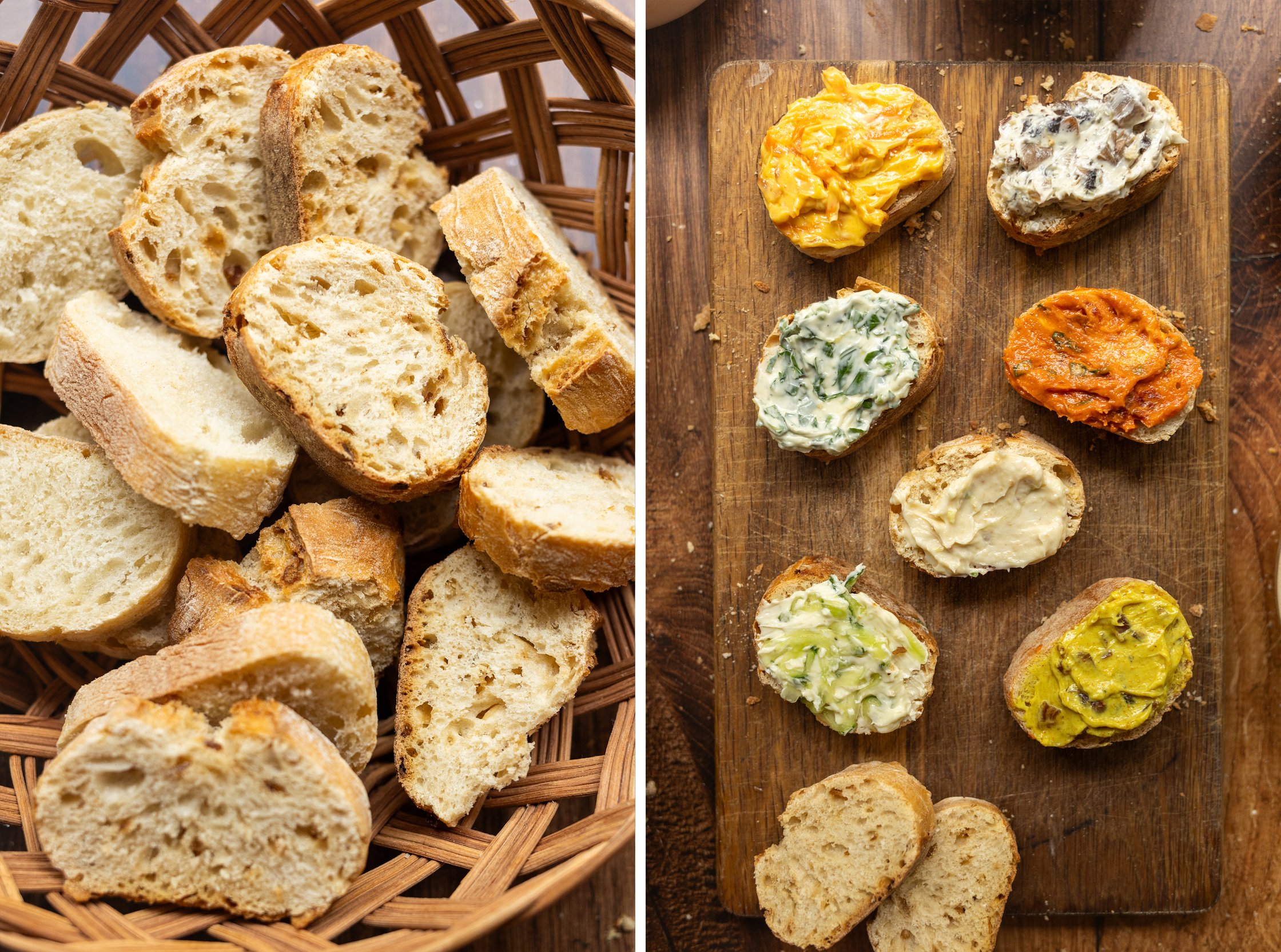 7 slices of bread spread with vegan compound butter