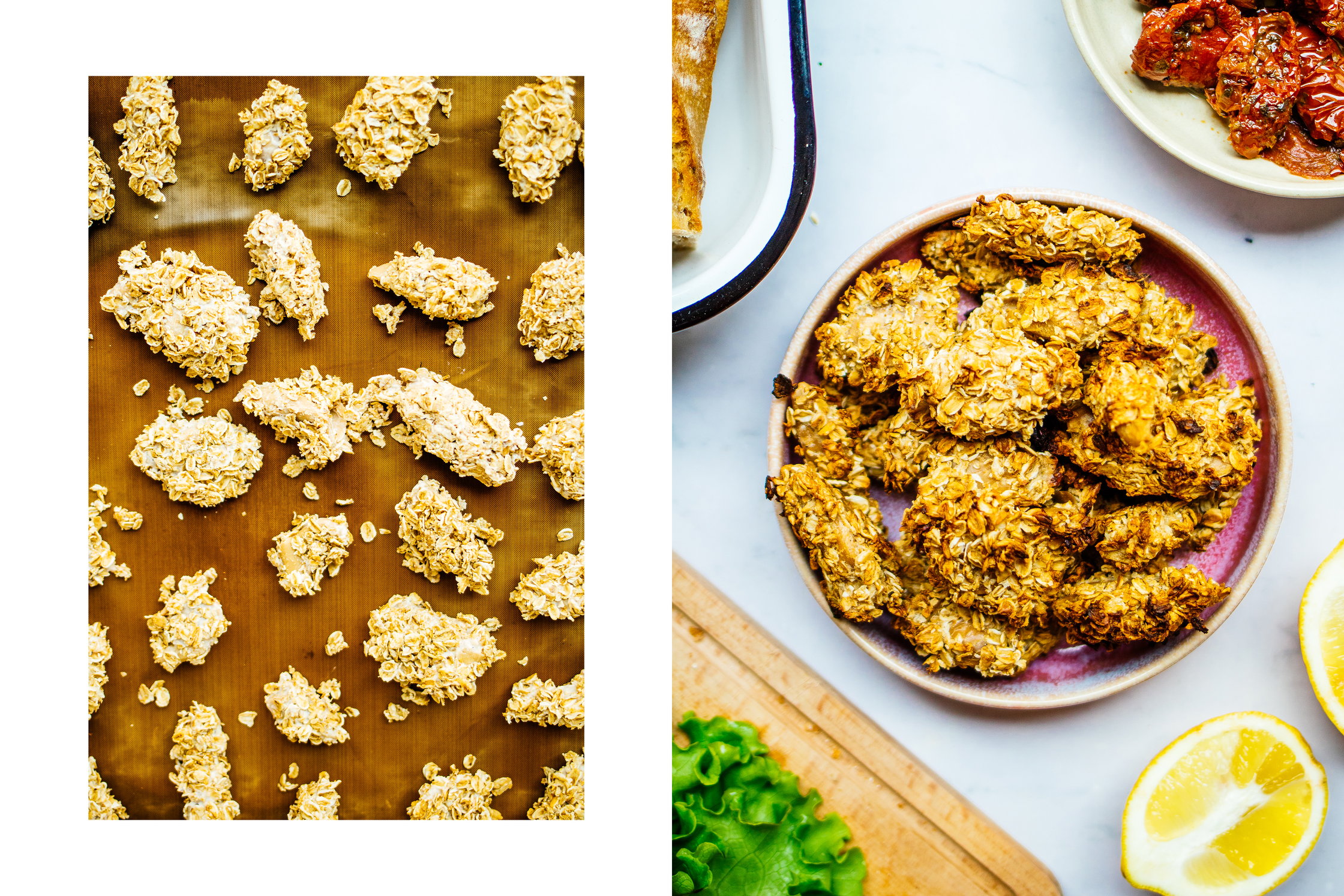 vegan chicken breaded with oat flakes