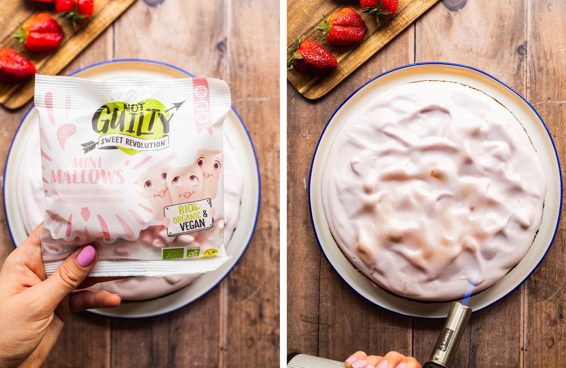 In this series of pictures, the marshmallow cream is flambéed.