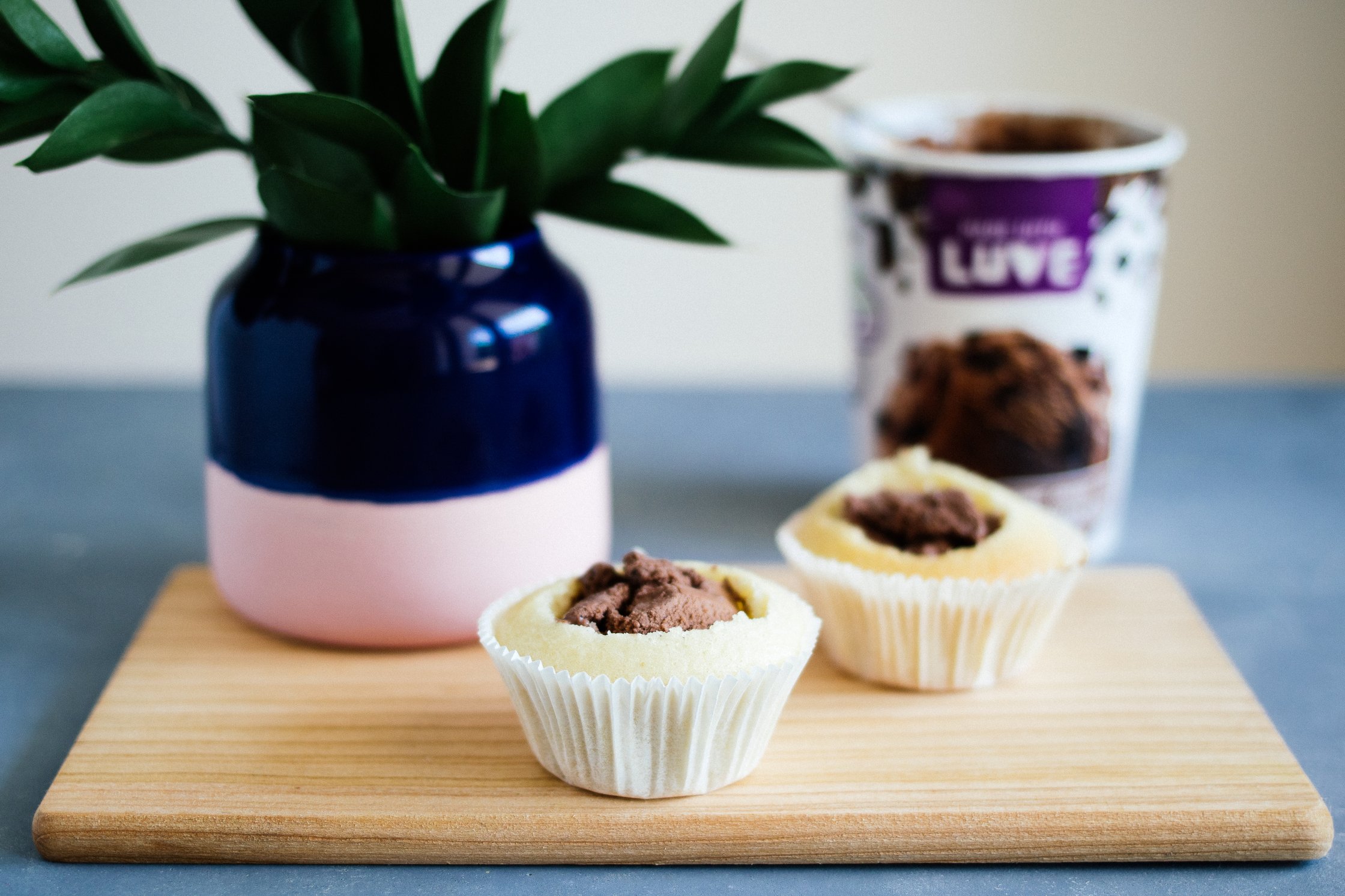 preparing vegan cupcakes for ice cream stuffing