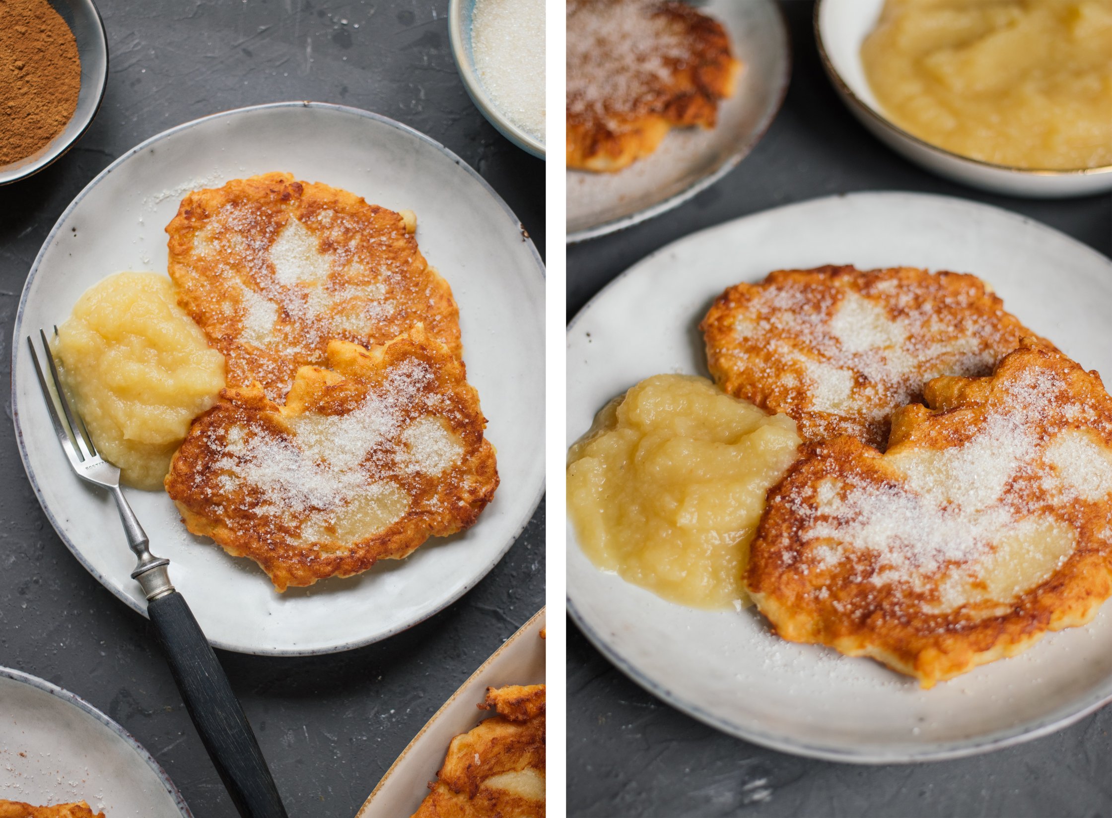 one serving Vegan Sweet Potato Pancakes with apple puree
