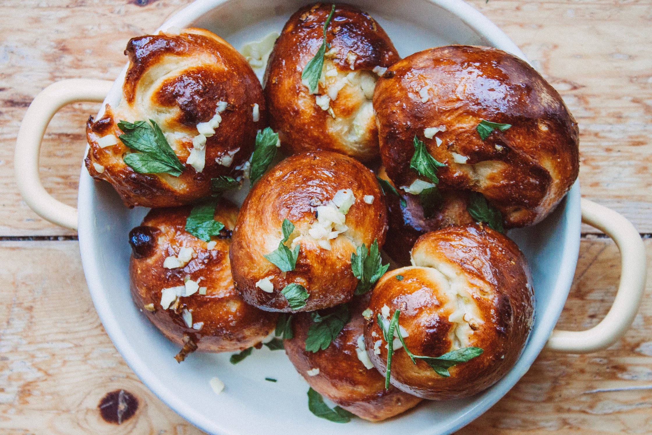 close up of baked buns