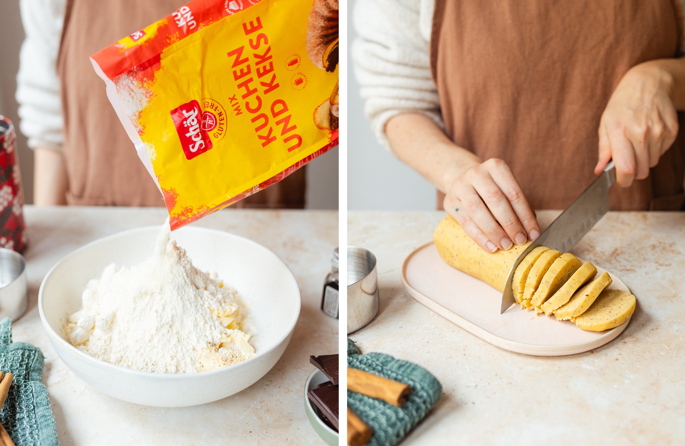 gluten-free flour; cutting dough into slices