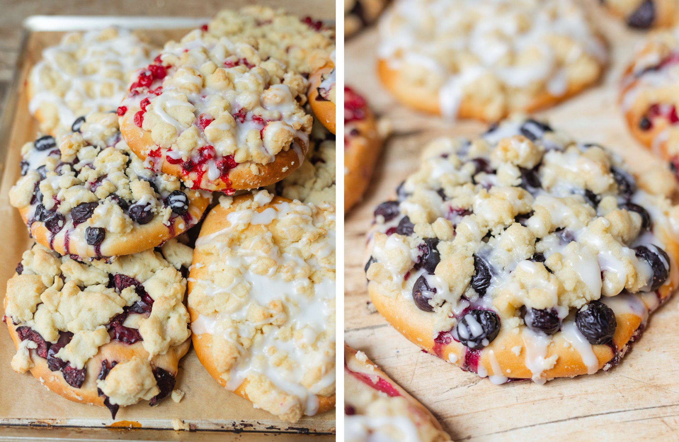 vegane Streuselschnecken mit Beeren und Zuckerguss