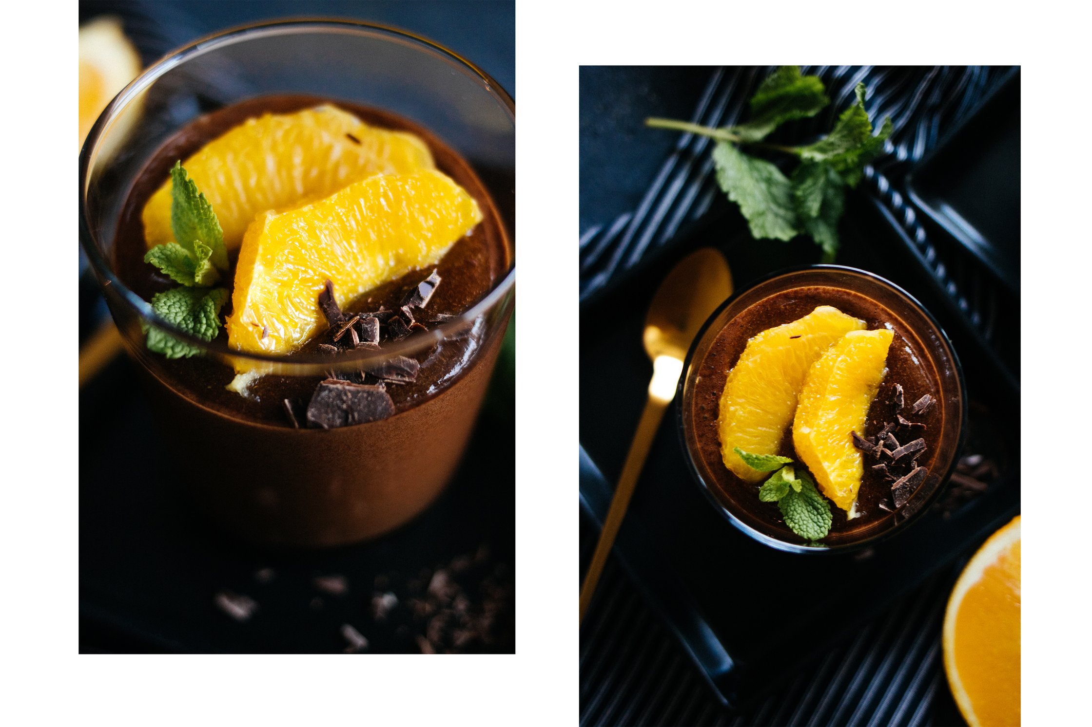 vegan gingerbread mousse with two orange slices