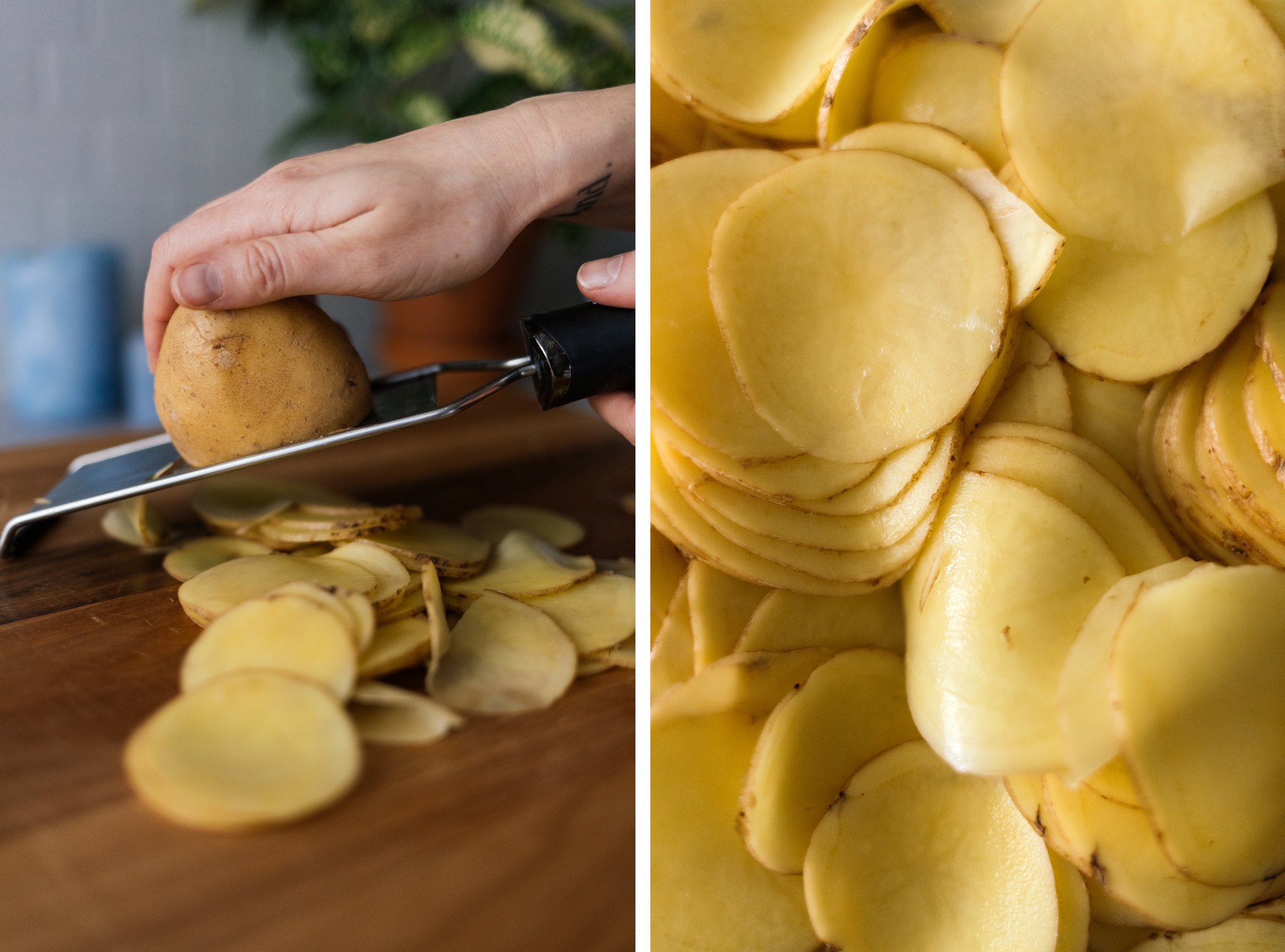 slicing potatoes