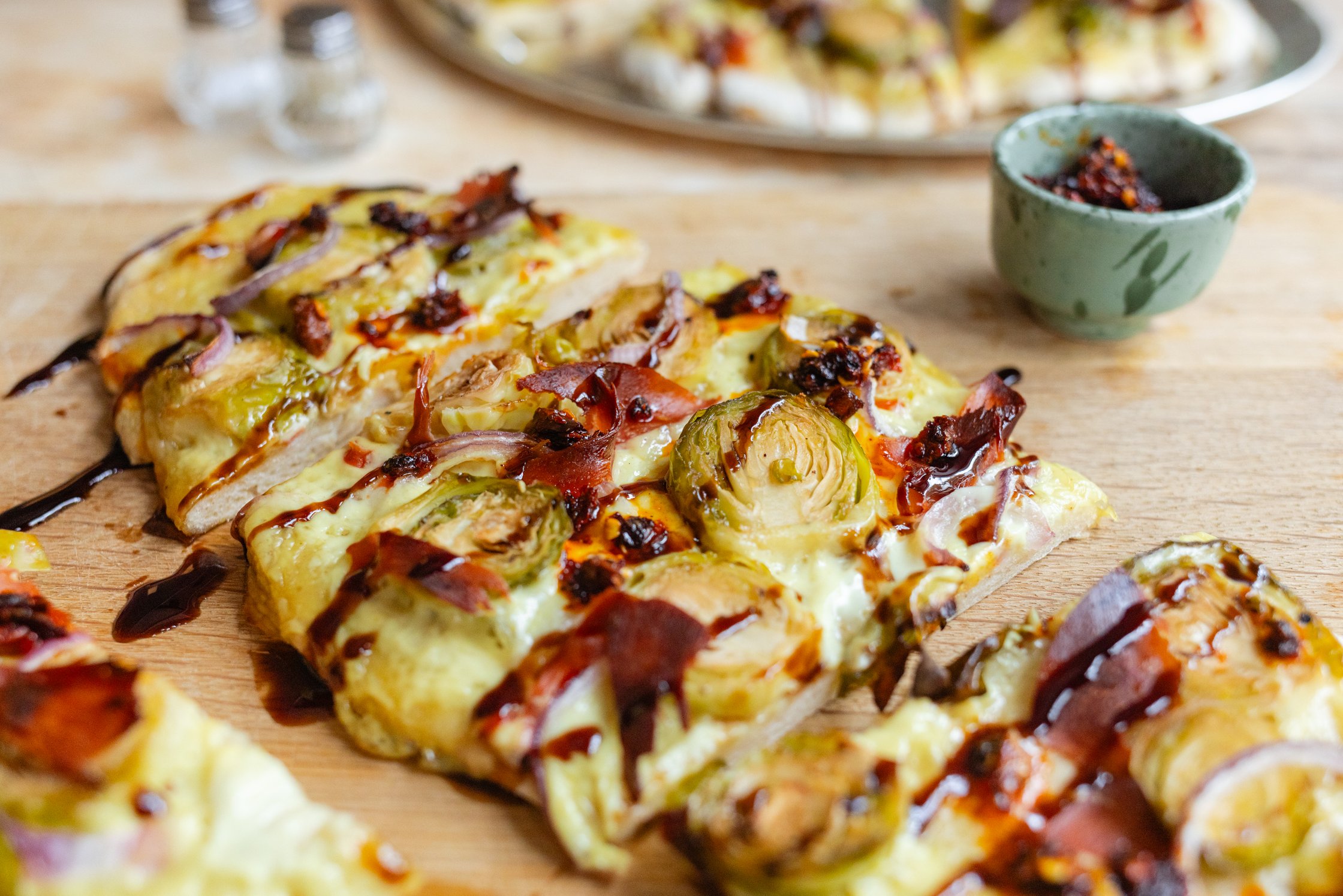 vegan pinsa cut into pieces