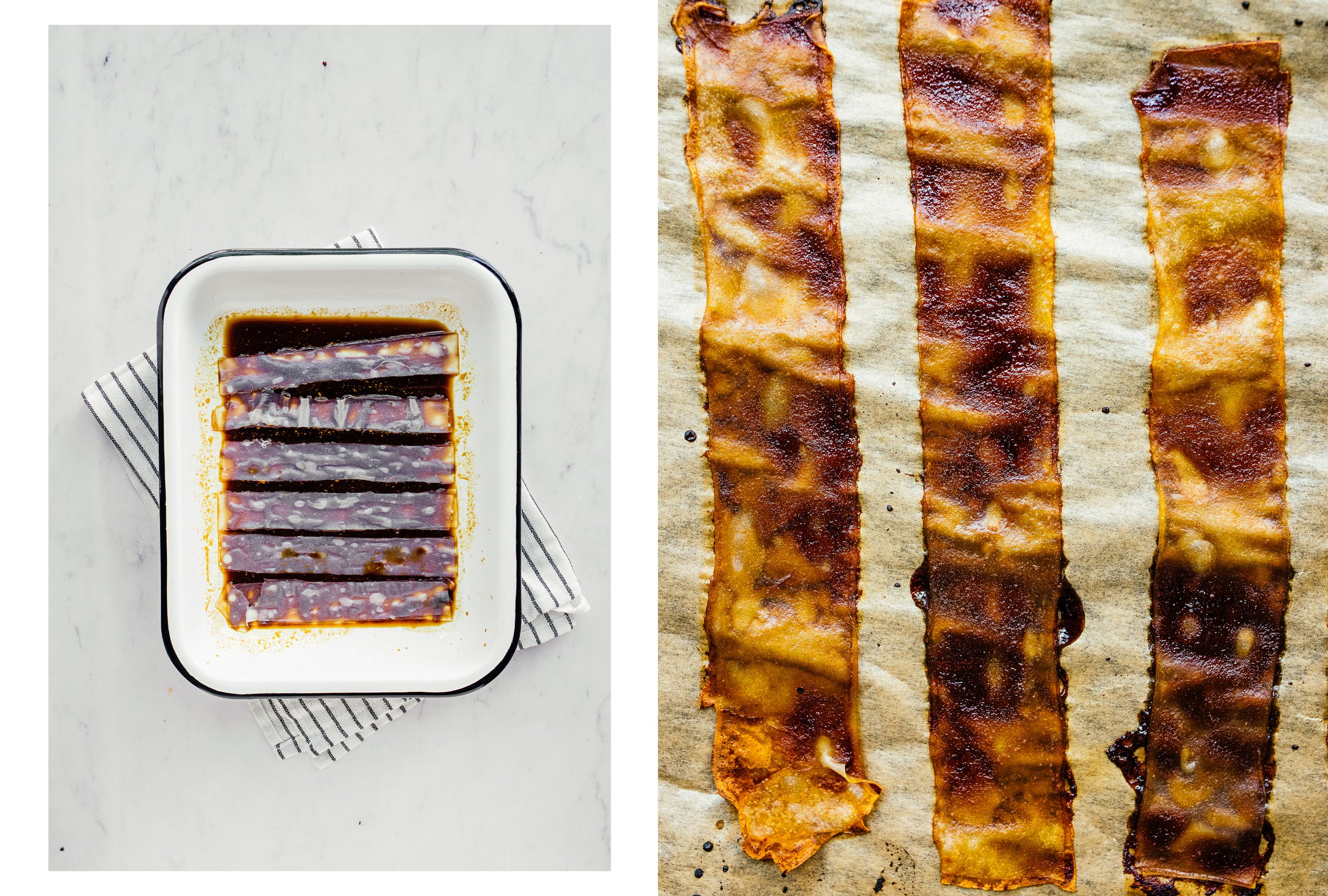 vegan bacon strips made of rice paper