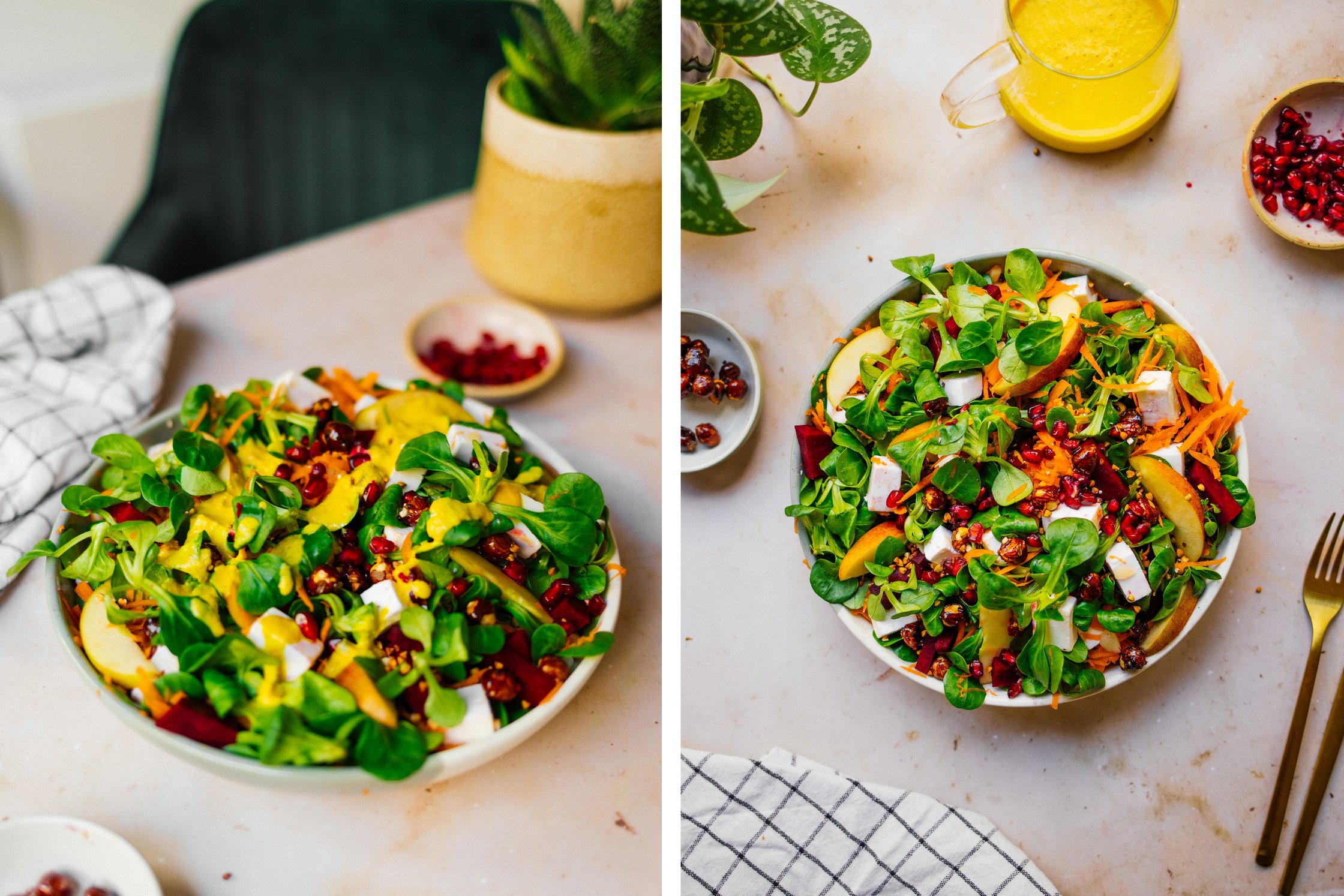 vegane Winter-Bowl mit Salat und Gemüse