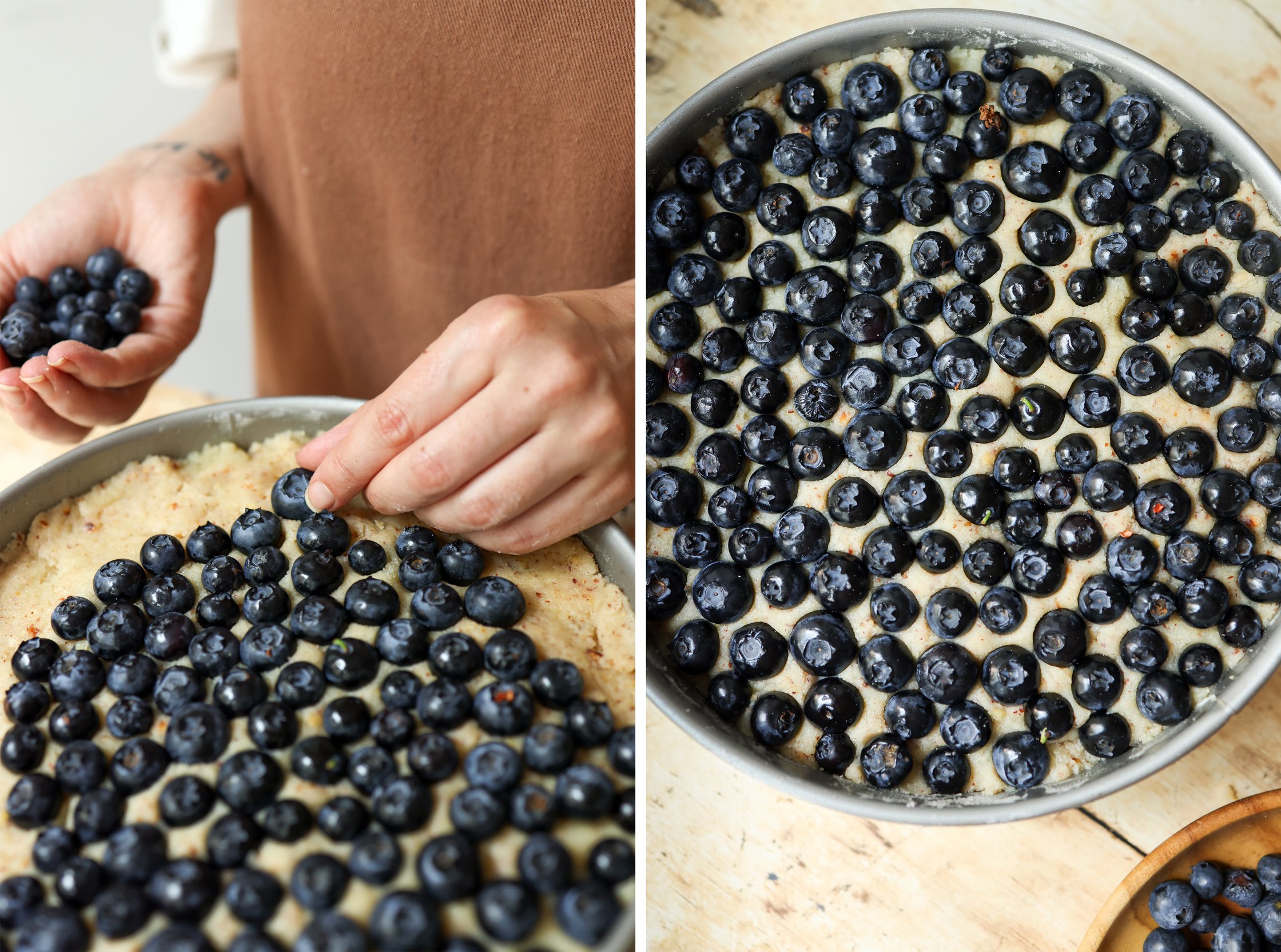 topping batter with blueberries for Vegan Semolina Cake