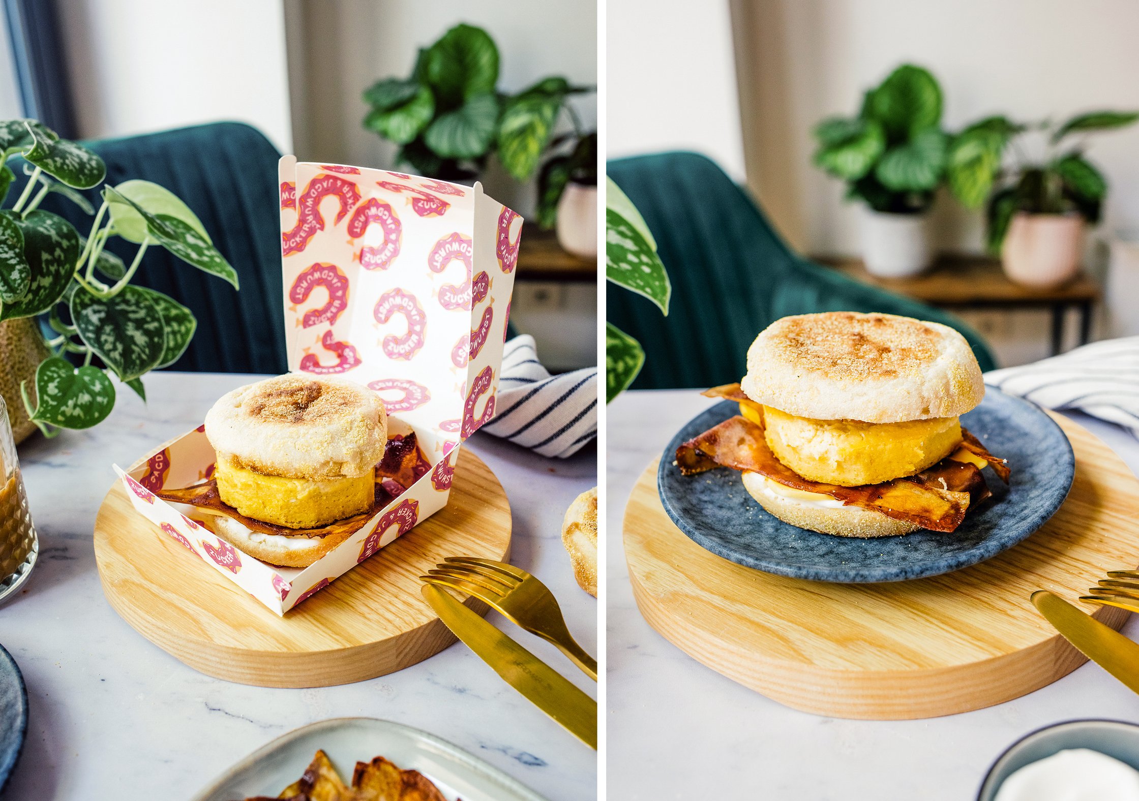 vegan mcmuffin in a small box