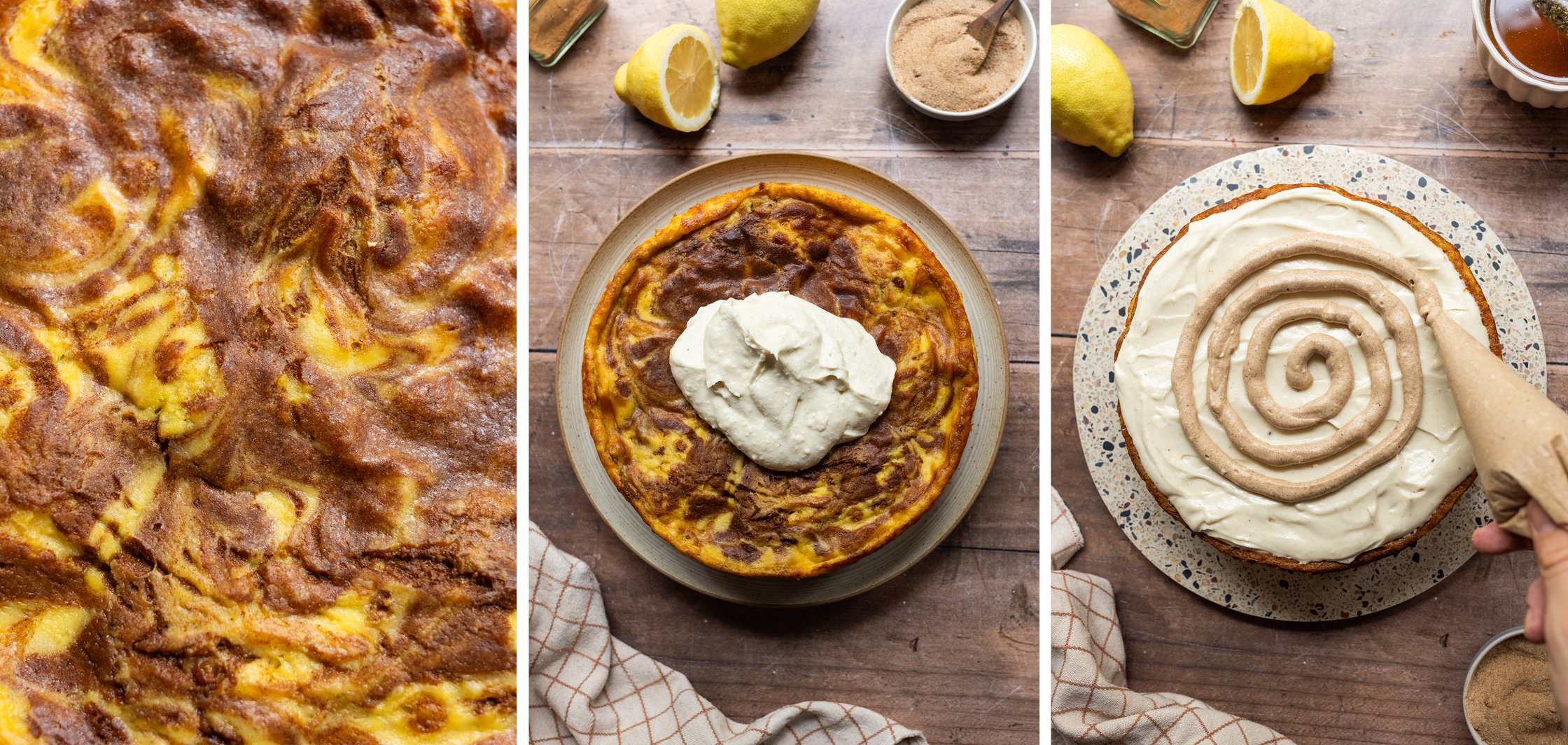 Nachdem der Kuchen fertig gebacken wurde, wird die Creme darauf verteilt und es wird verziert.