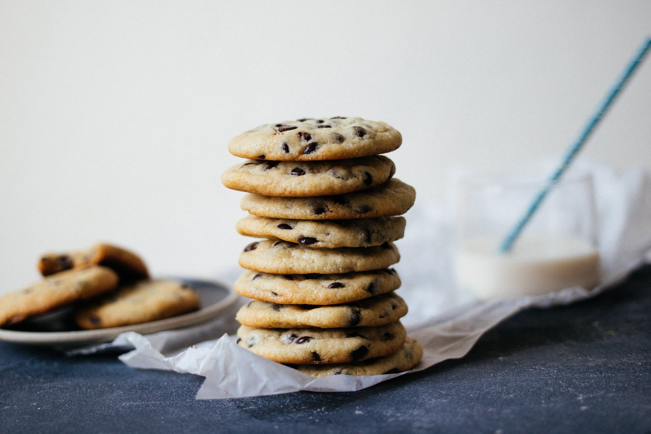 stacked cookies on a blue background