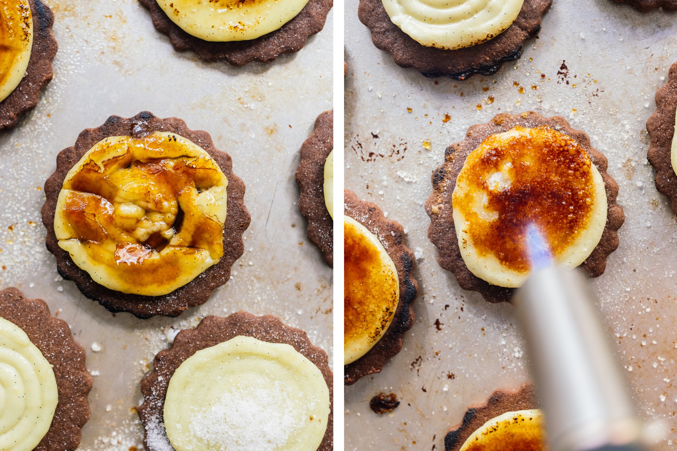 Vegane Creme Brûlée Kekse werden flambiert