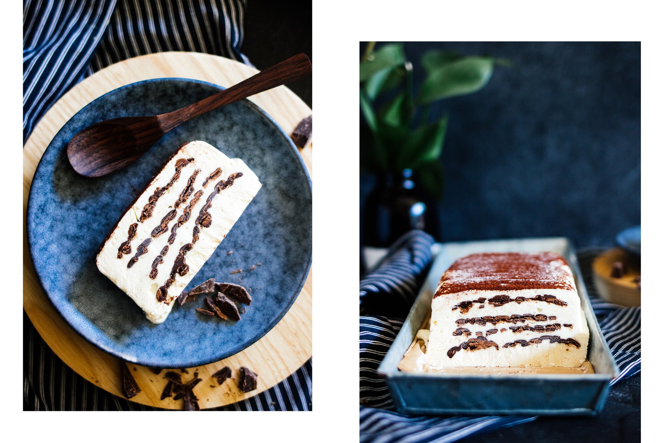 Ein stück veganes Viennetta auf einem Teller