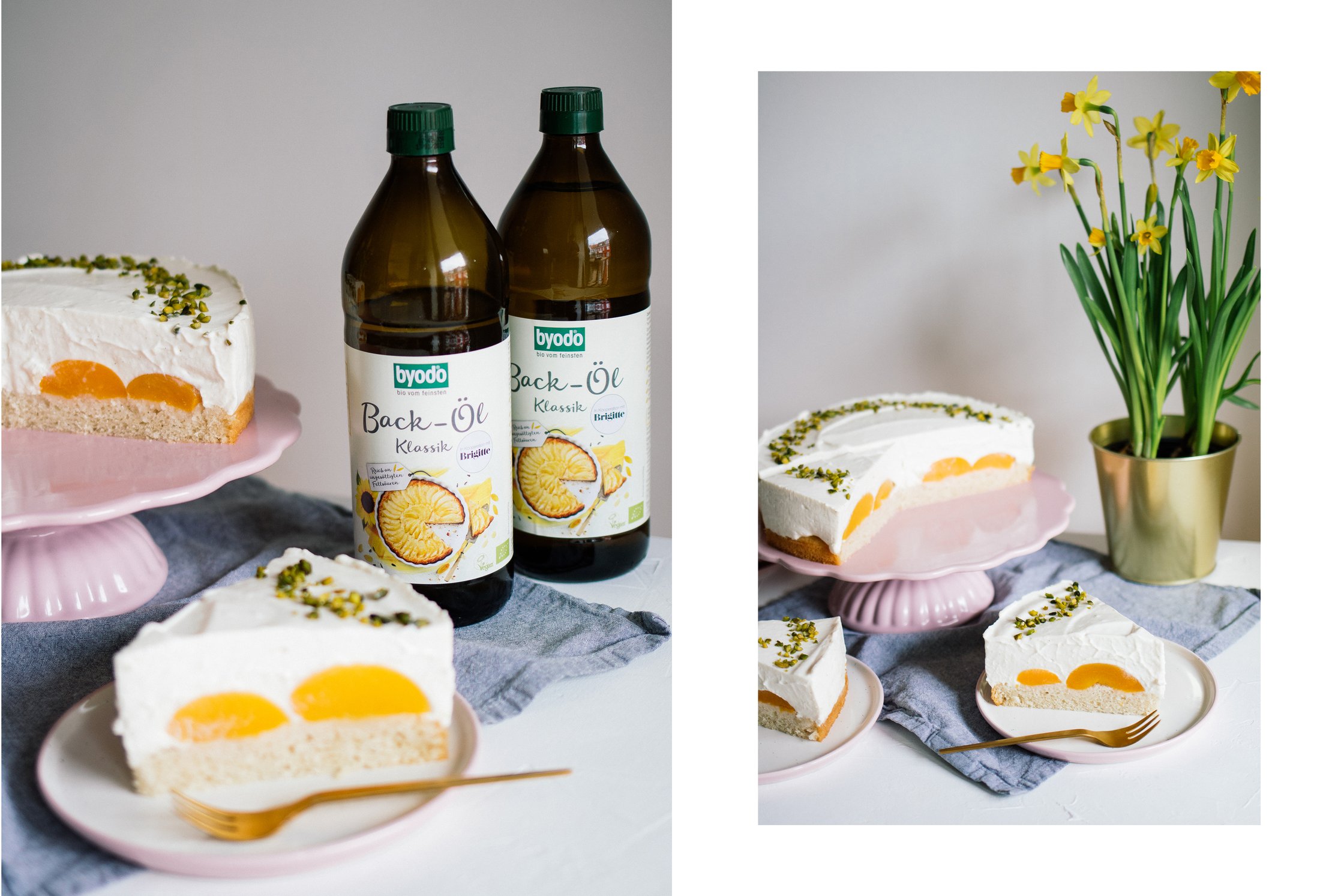 vegane Pfirsich-Torte mit Pistazien