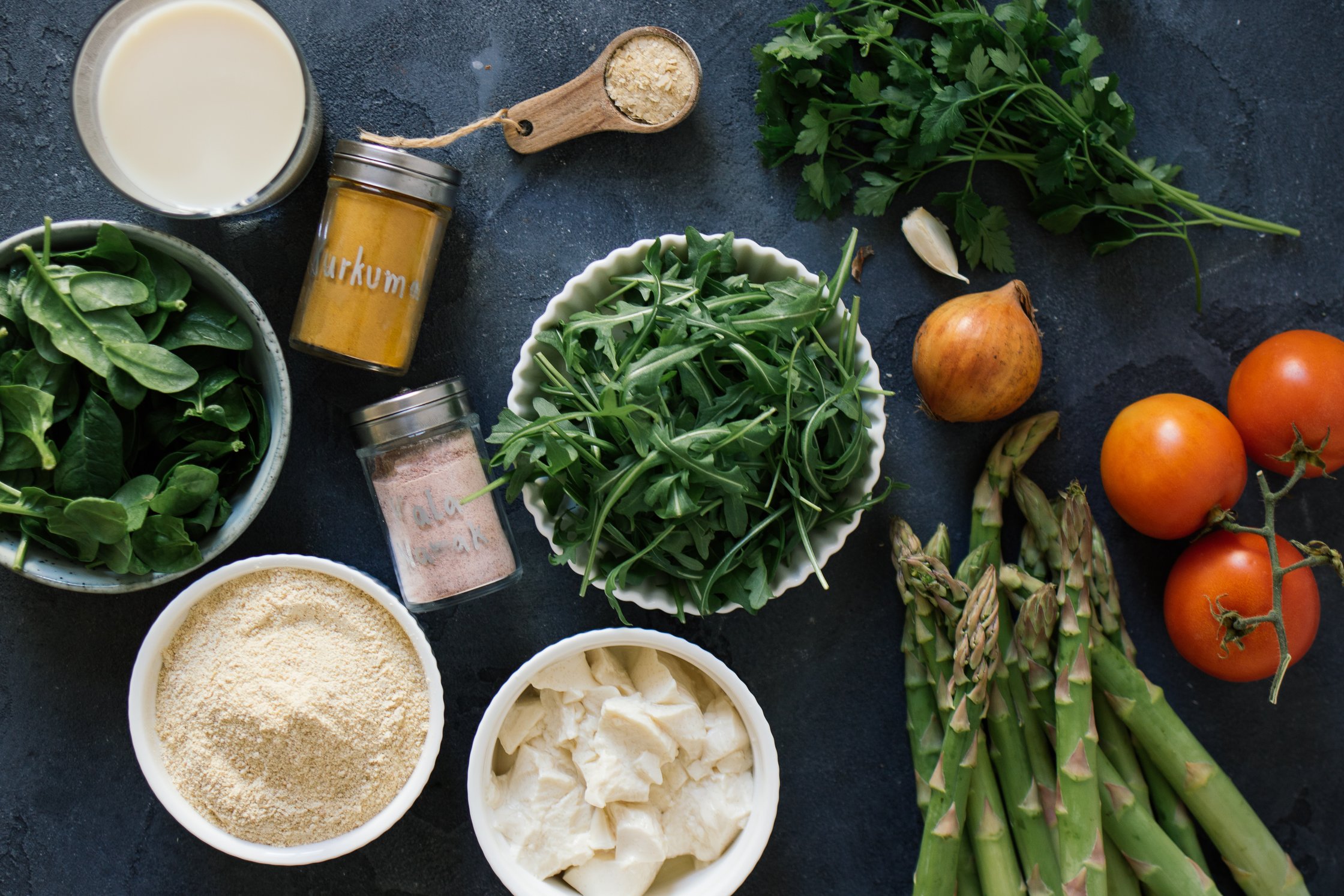 ingredients on a blue background