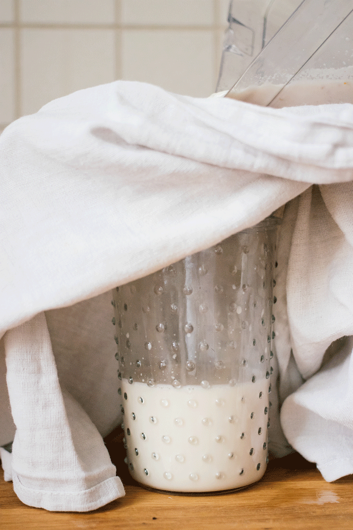 almond milk gets sieved