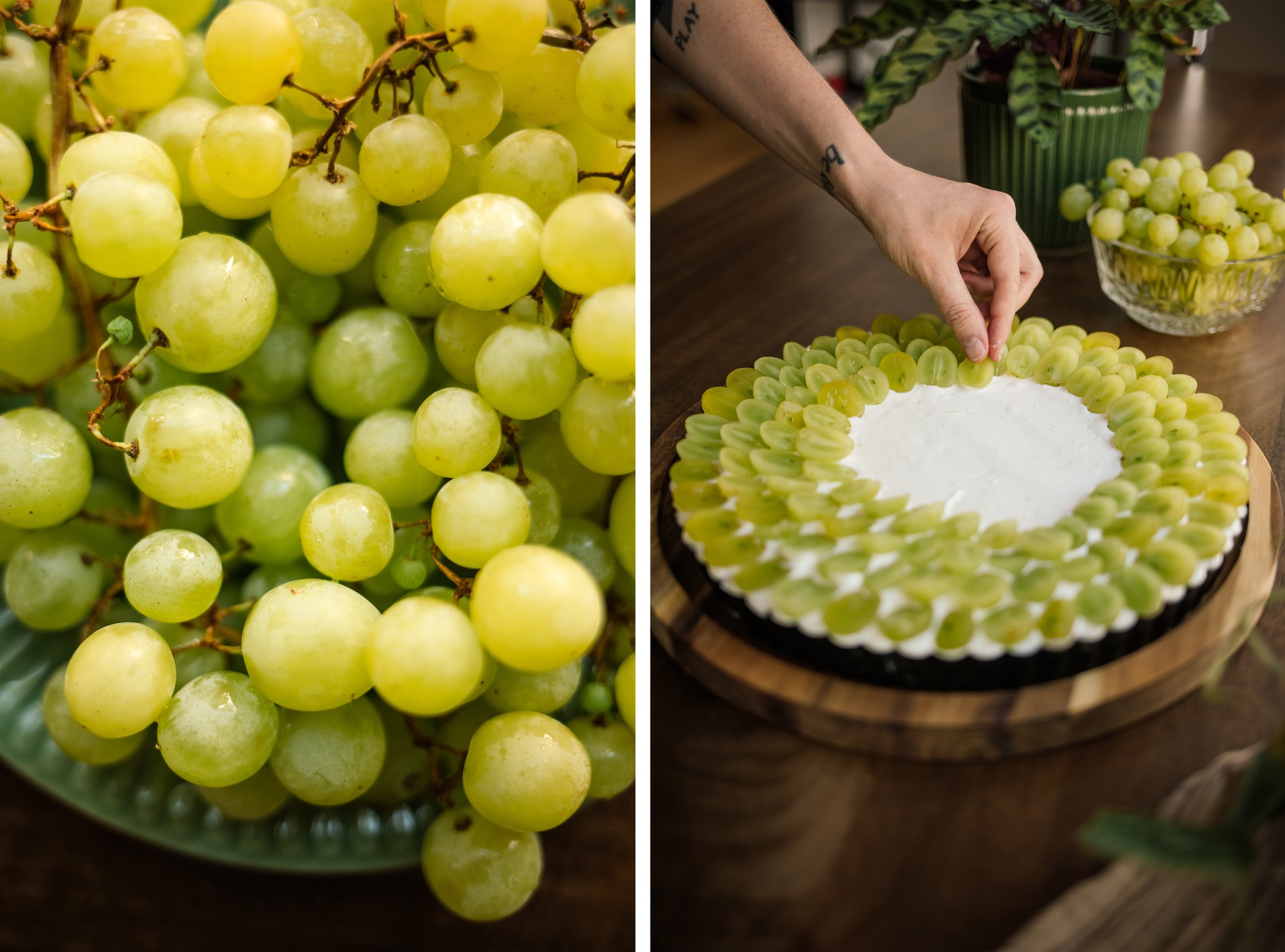 vegane torte mit weintrauben verzieren