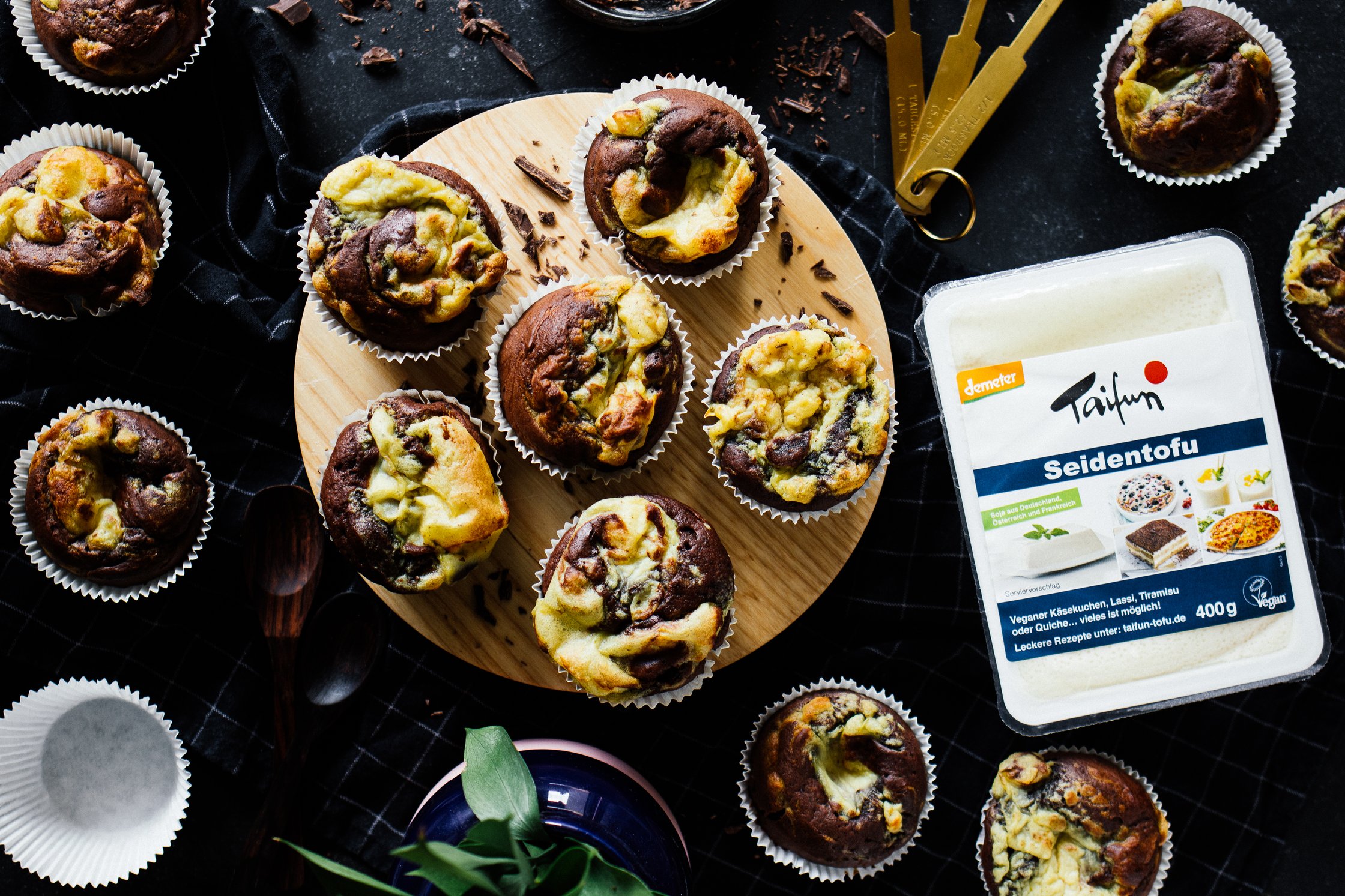 vegan chocolate muffins with cheesecake and silken tofu