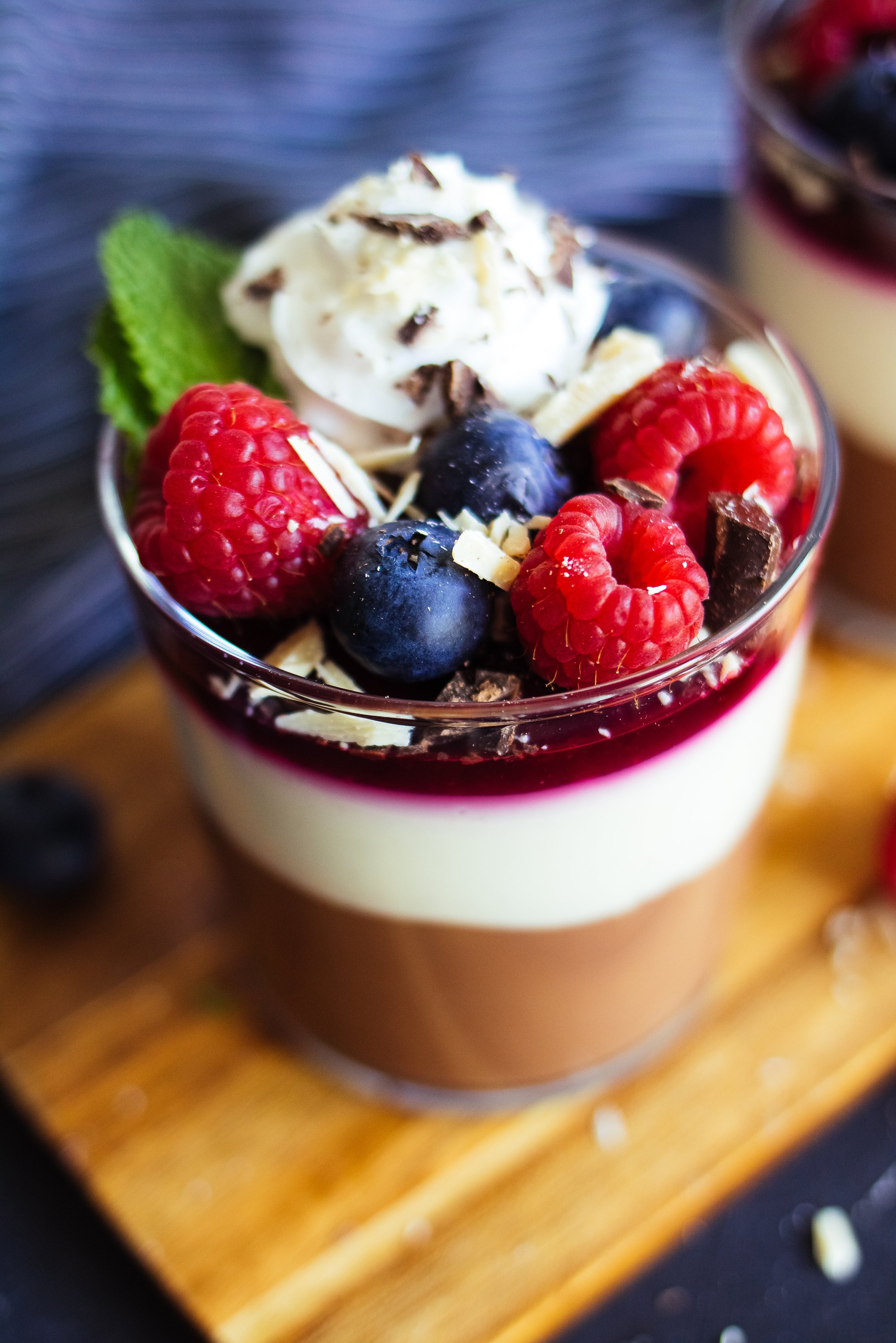 vegan white and dark chocolate mousse in a jar