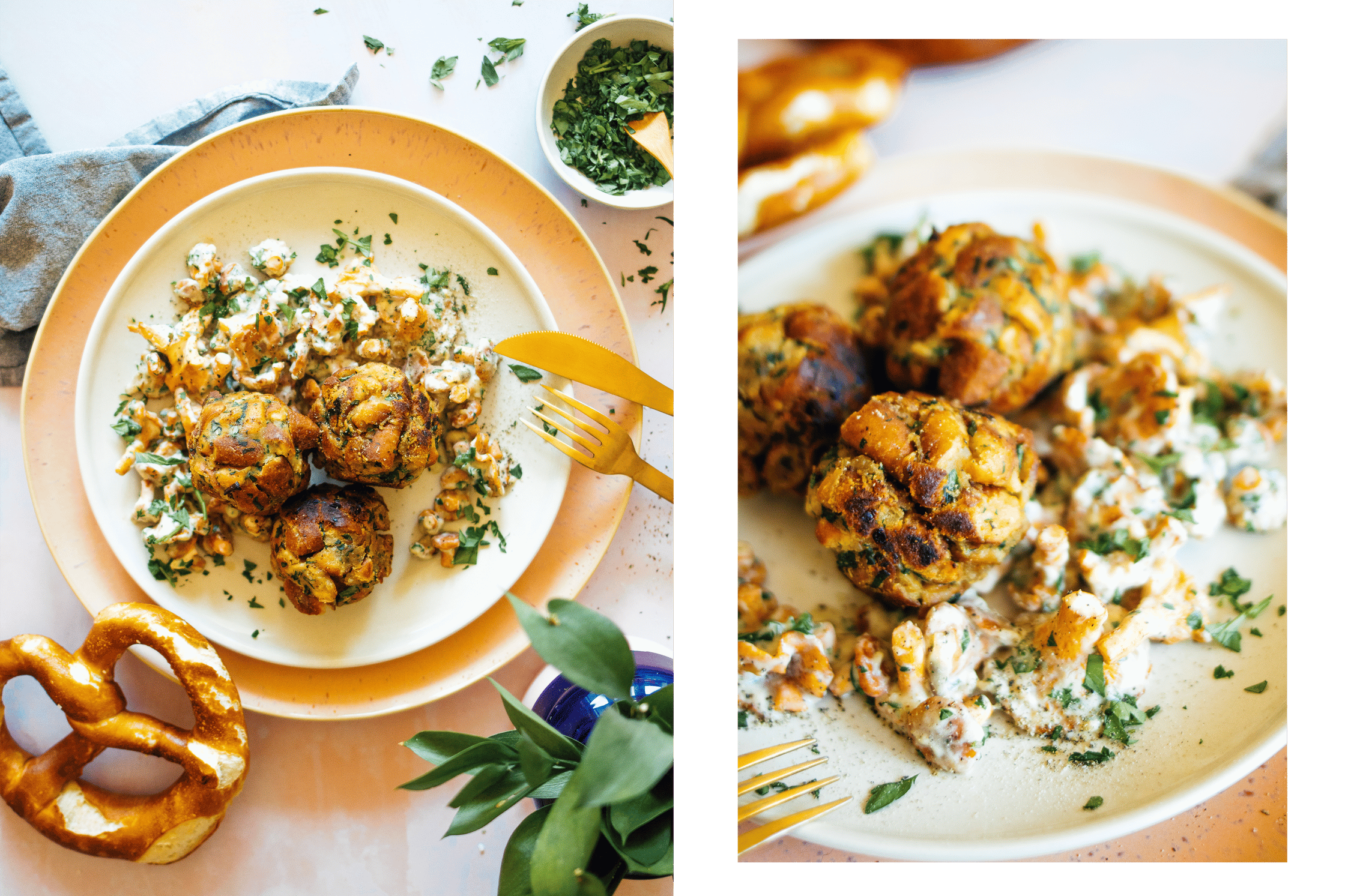 vegane Bretzel-Knödel aus Pfifferlingen