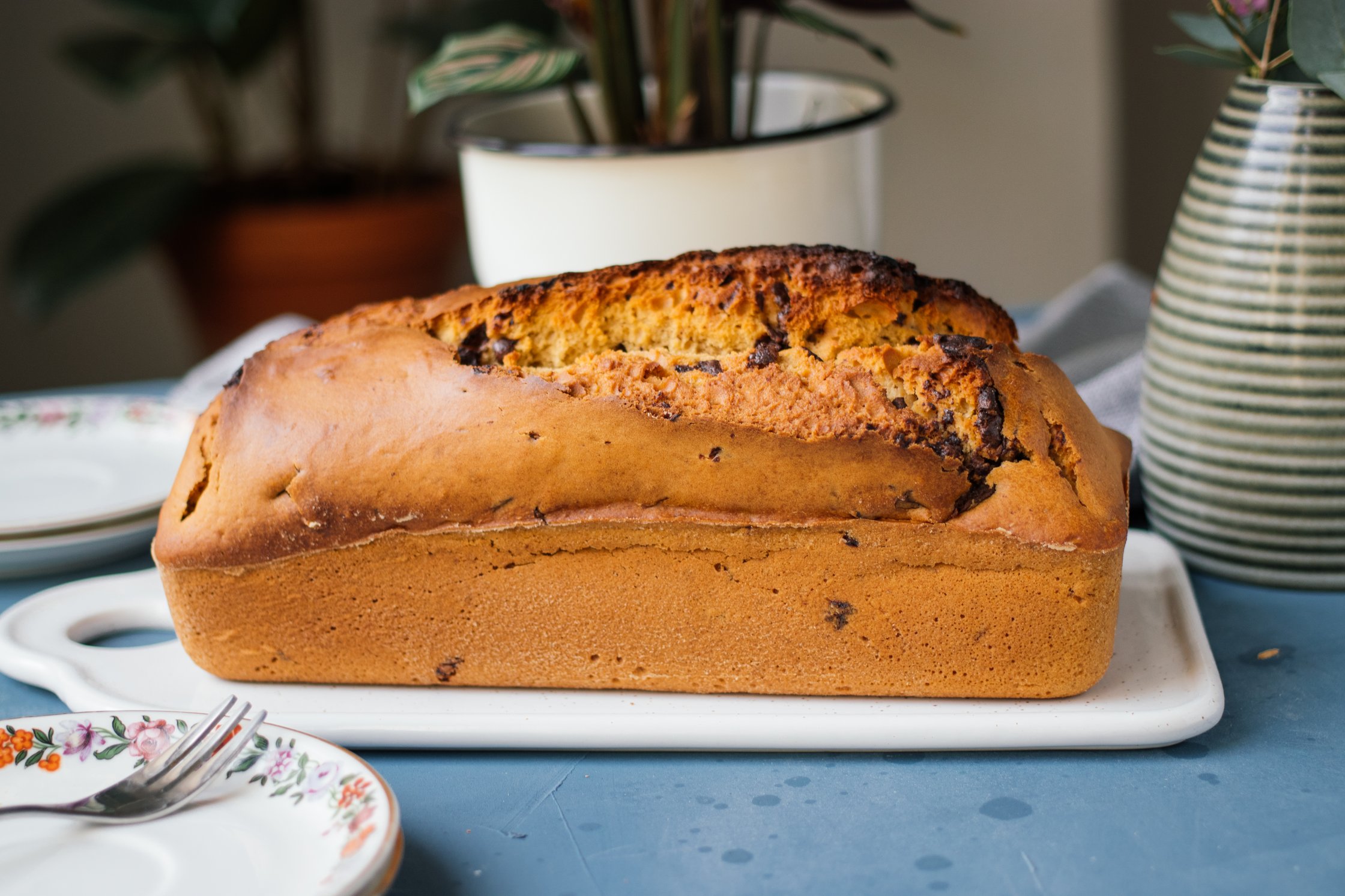 vegan peanut loaf cake served on table