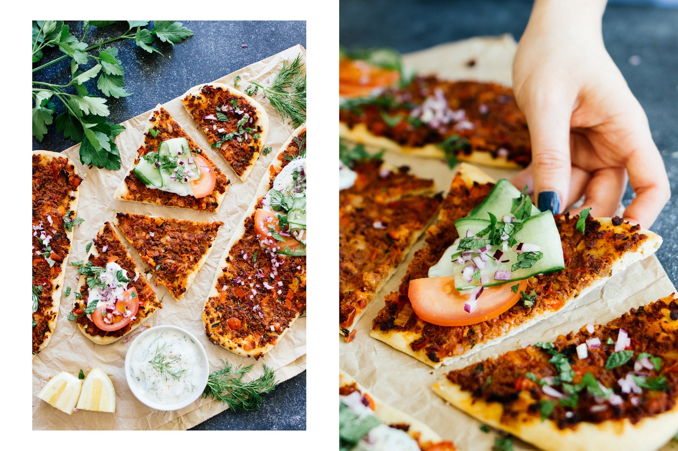 vegan and sliced Turkish pizza