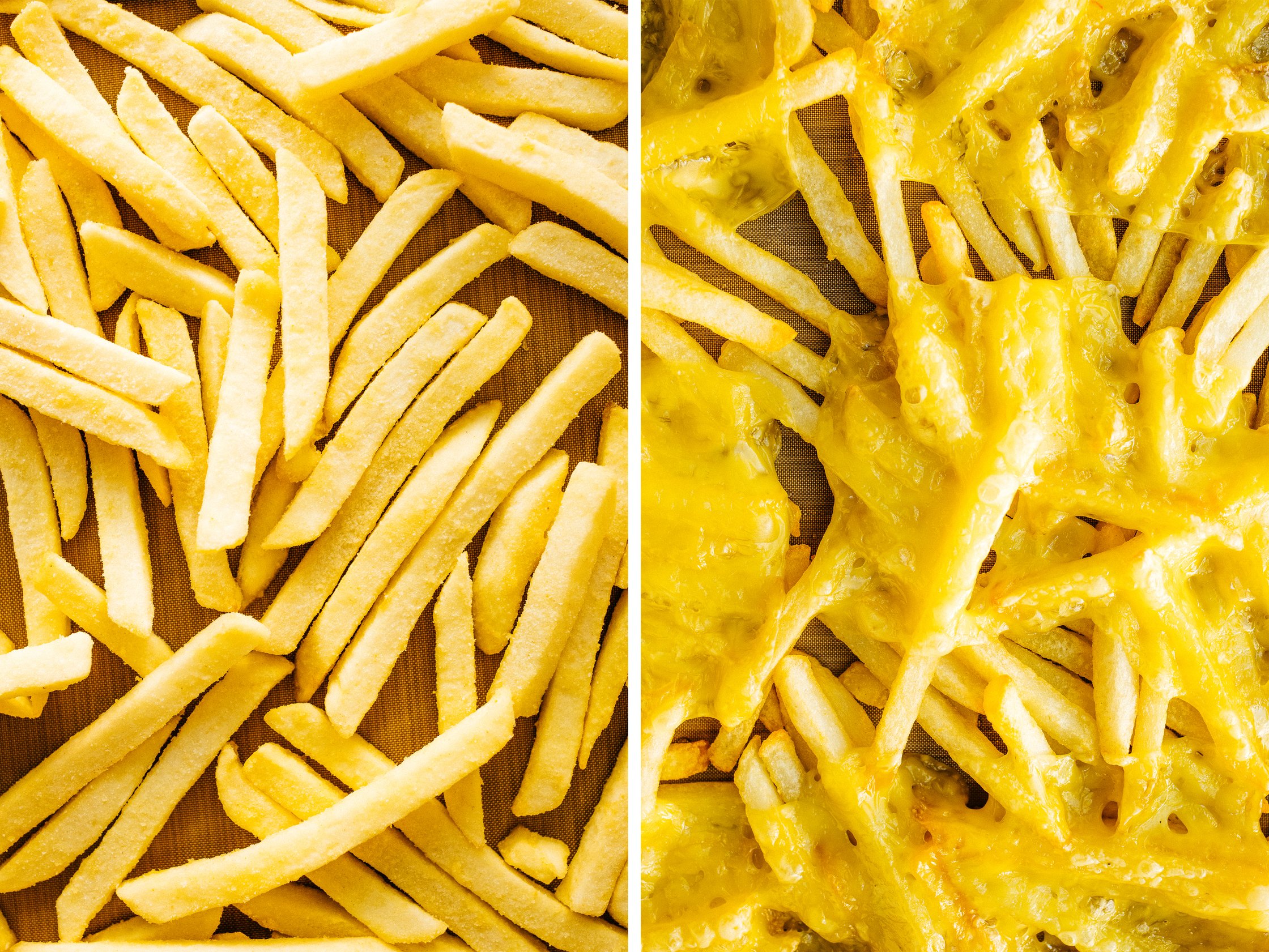 Pommes mit veganem Käse überbacken