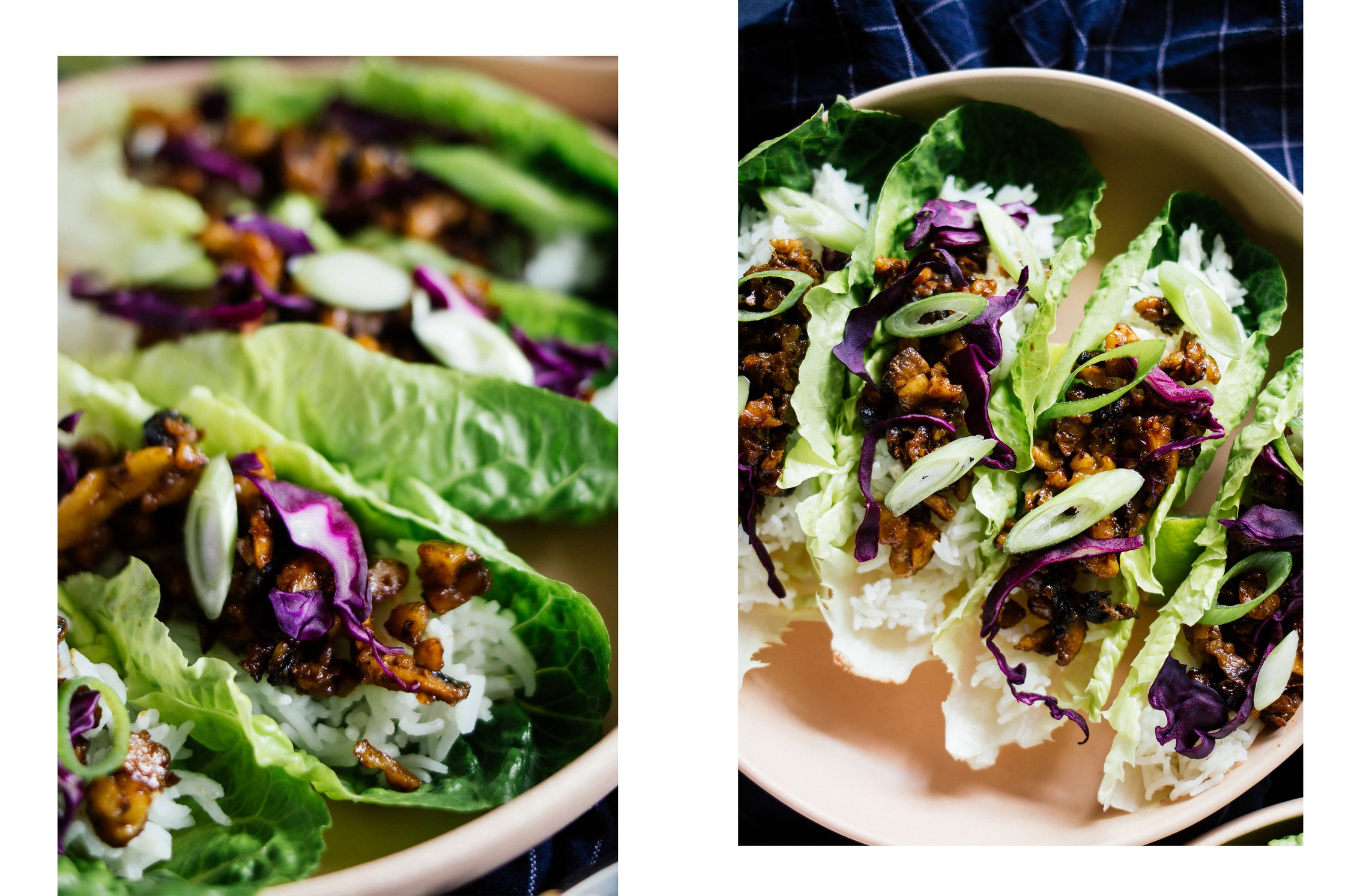 vegan lettuce wraps with rice and mushrooms