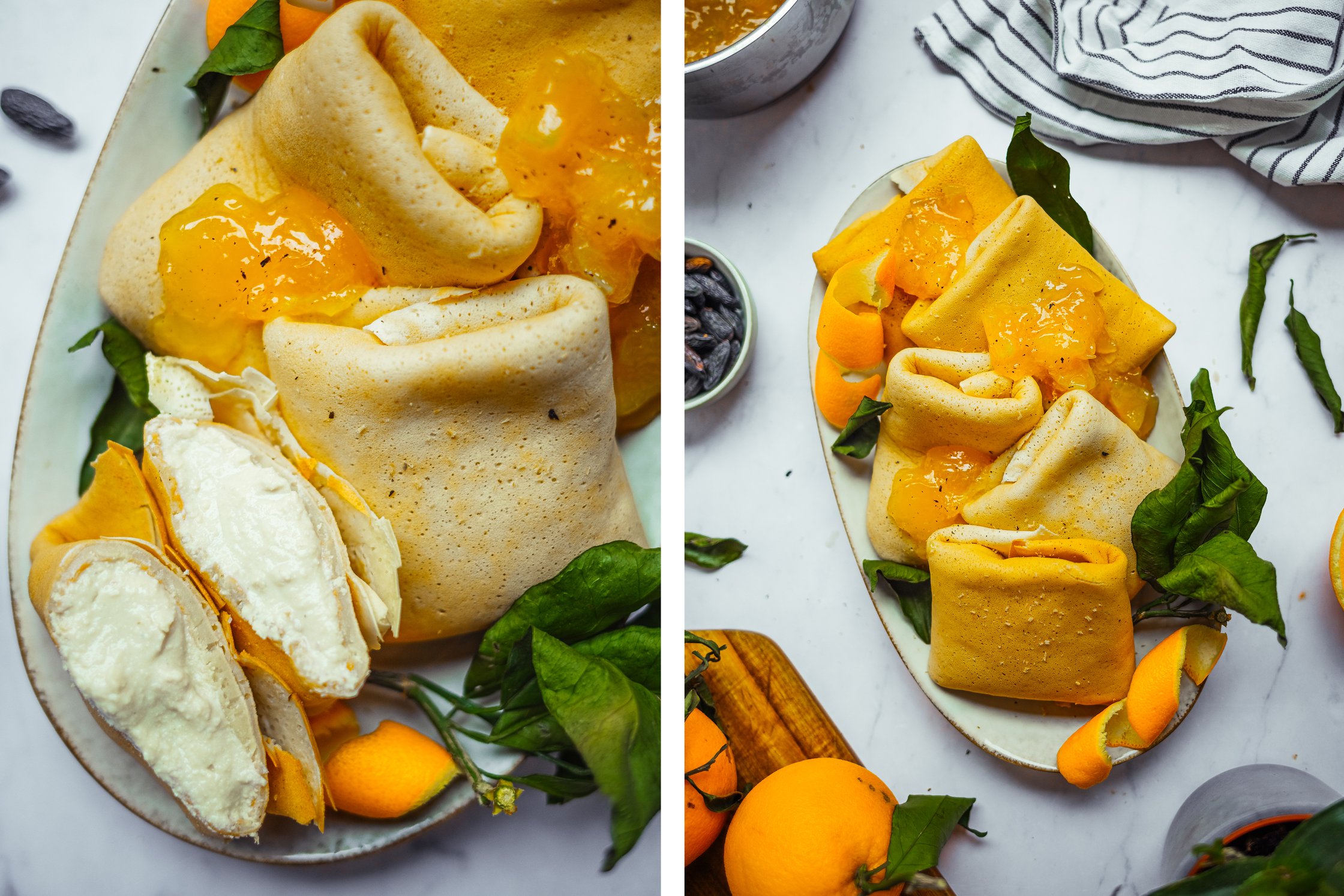 vegan crepes stuffed with a tofu filling