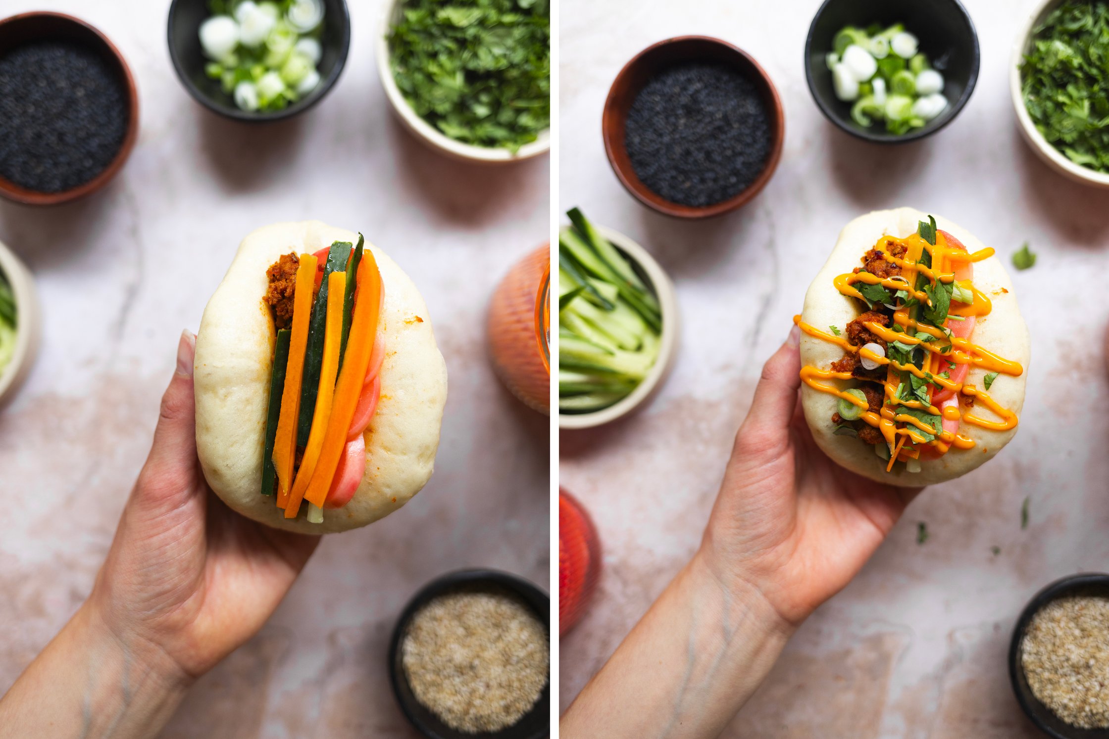 vegane Bao Buns werden gefüllt