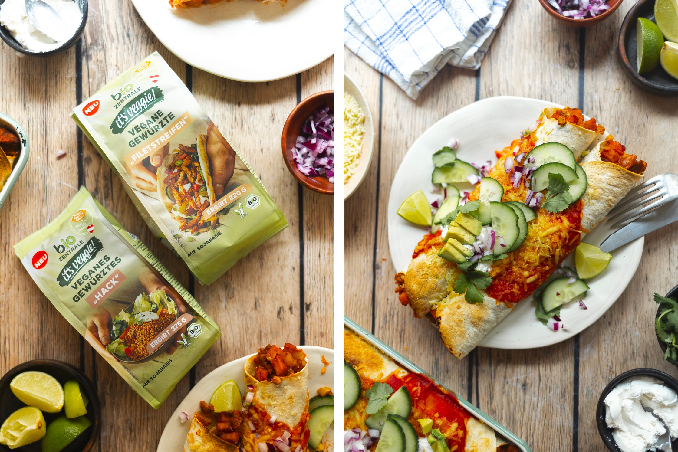 vegan enchiladas with soy meat