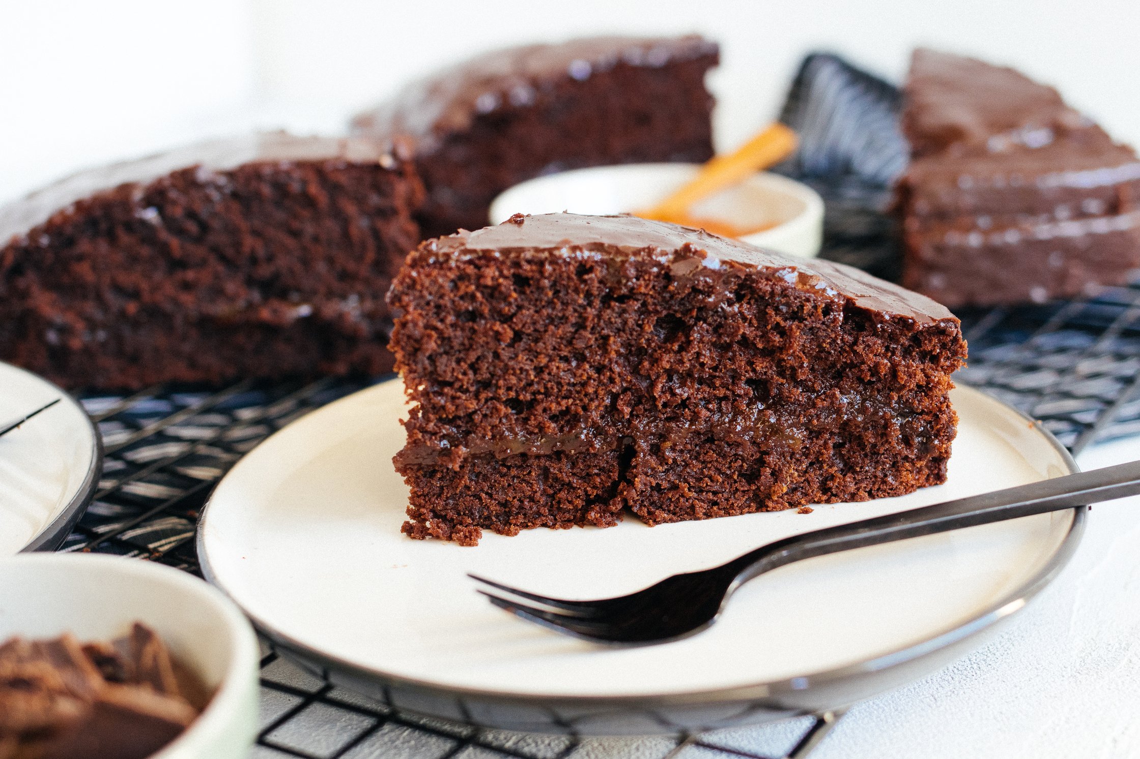 vegan sachertorte with apricot jam