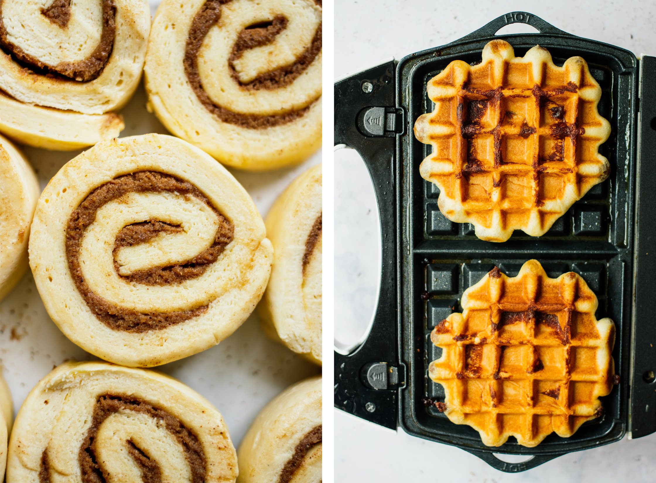 vegan cinnamon buns in waffle iron