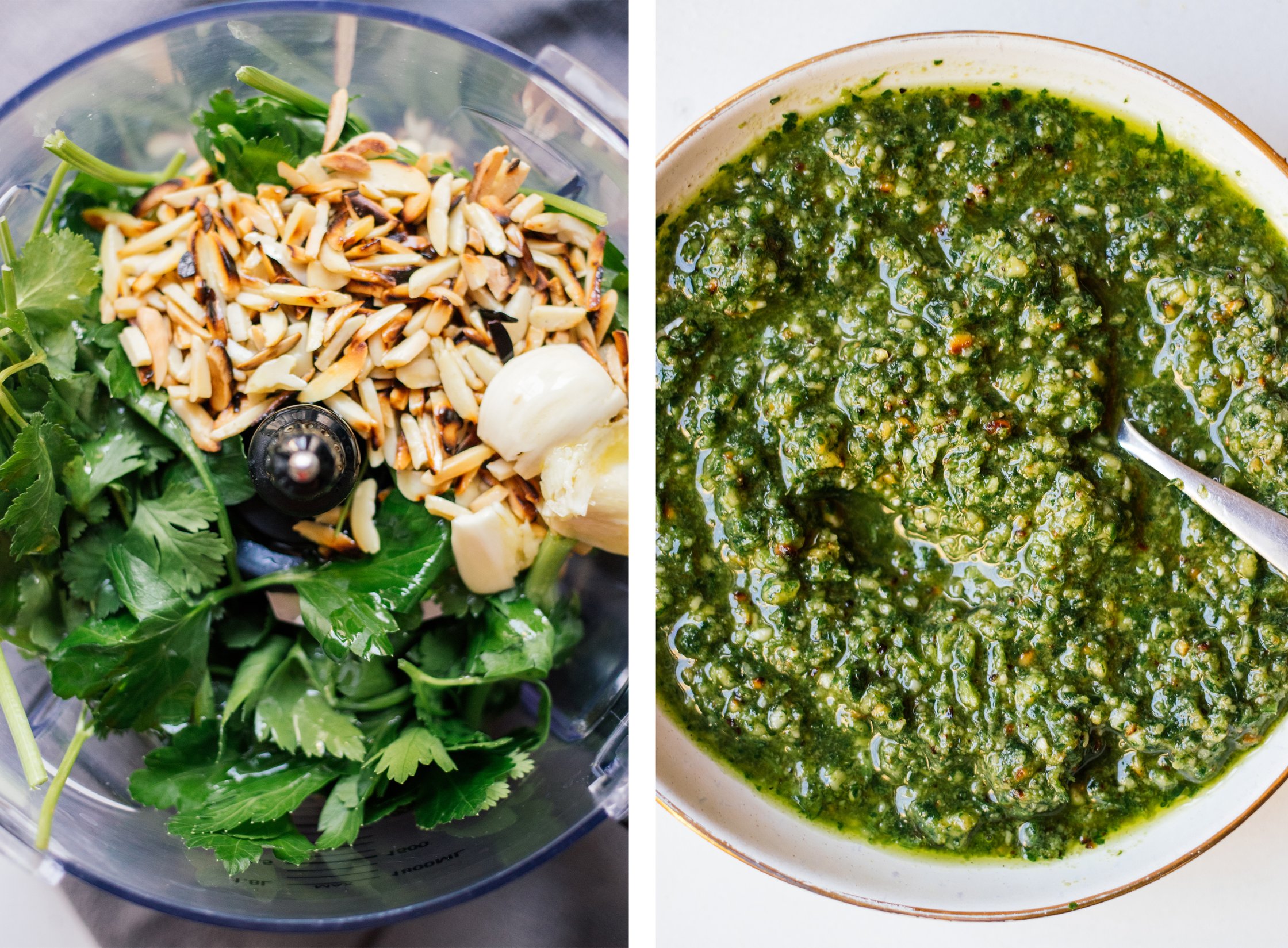 veganes pesto vor und nach dem mixen