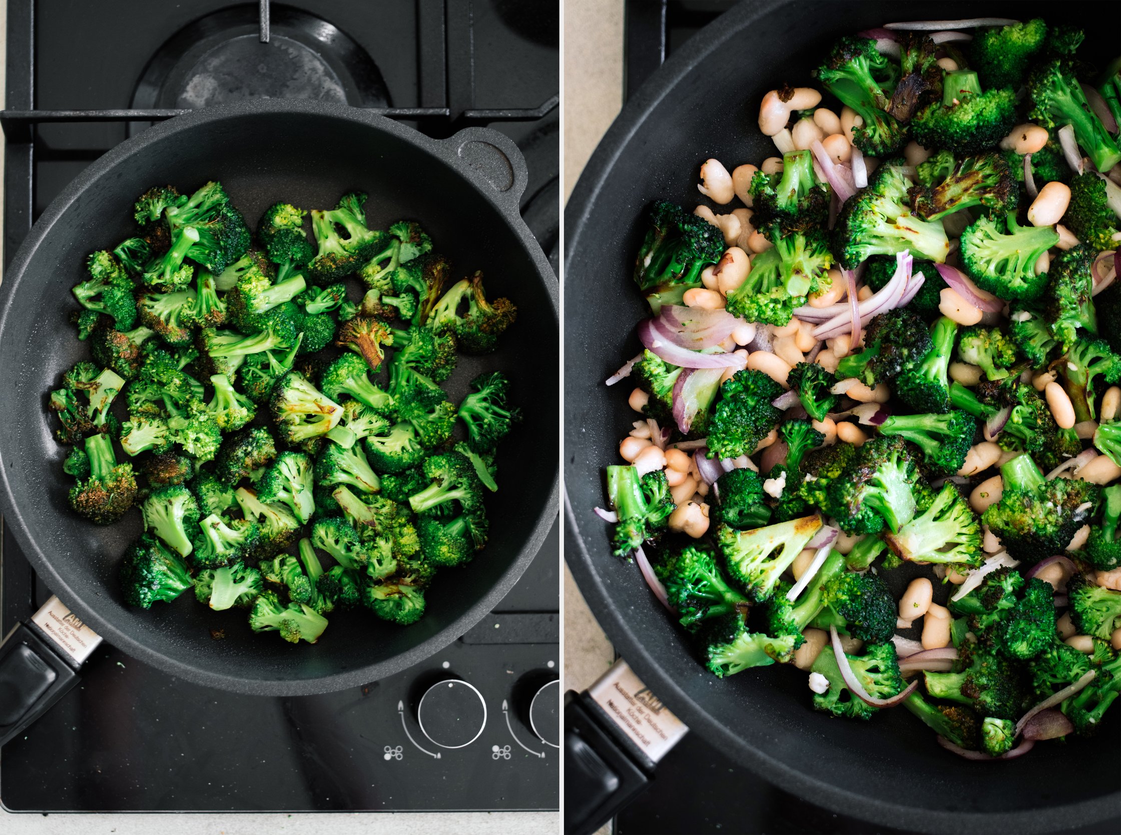 frying broccoli in a pan